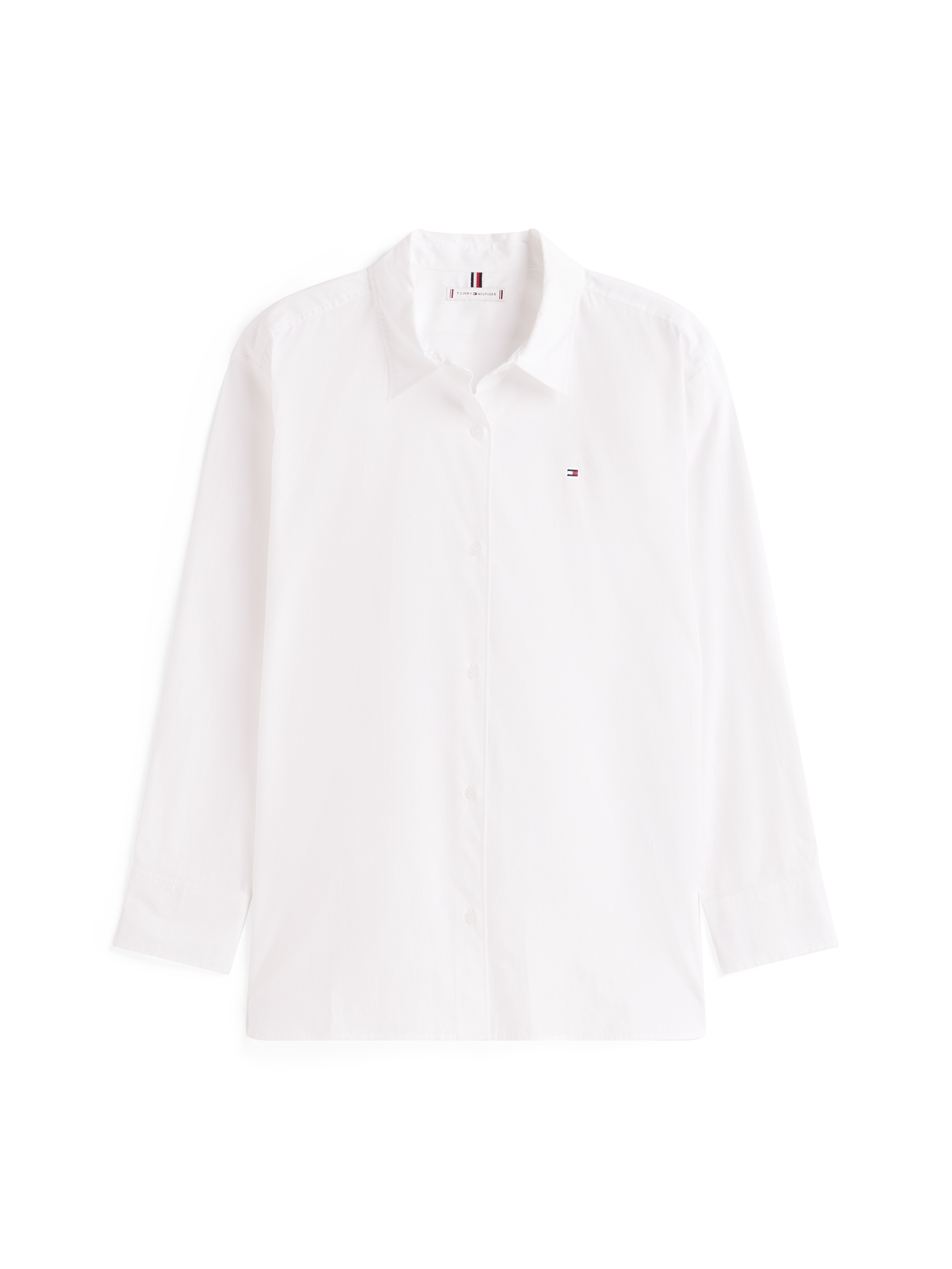 Tommy Hilfiger Hemdbluse »ESS POPLIN EASY FIT SHIRT«, Hinten länger geschnitten mit abgerundetem Saum