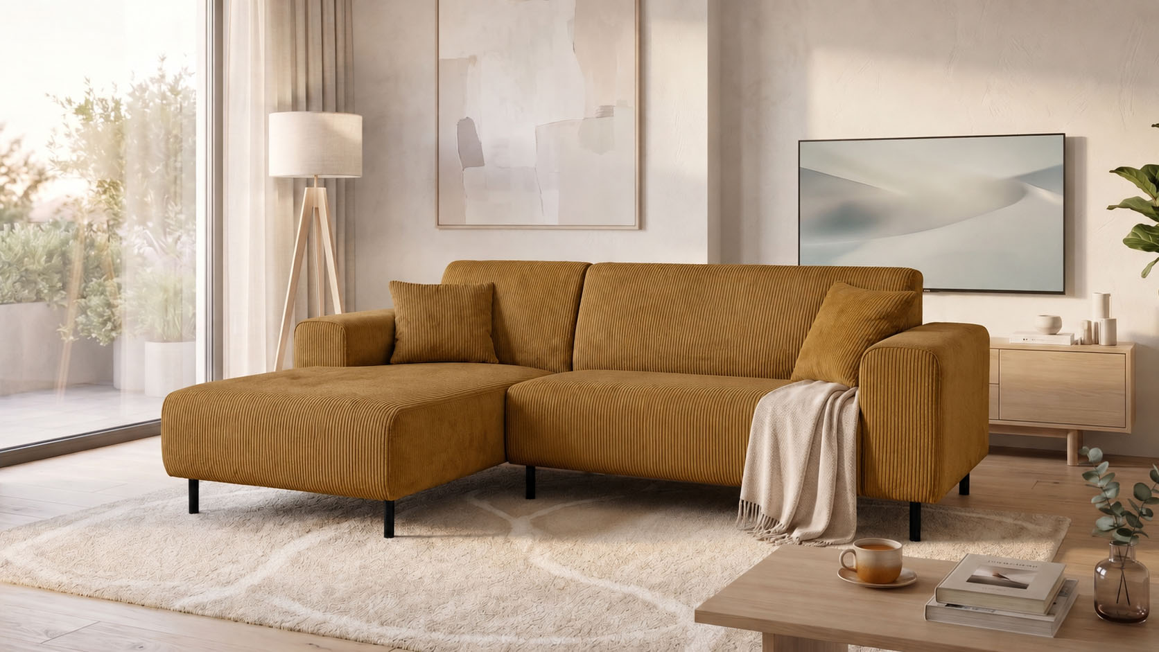 OTTO home Ecksofa "ARROS L-Form mit Wellenunterfederung, Maße B/T/H: 235/163/81 cm" incl. Zierkissen, mit Recamiere rechts/links bestellbar, auch in Cord
