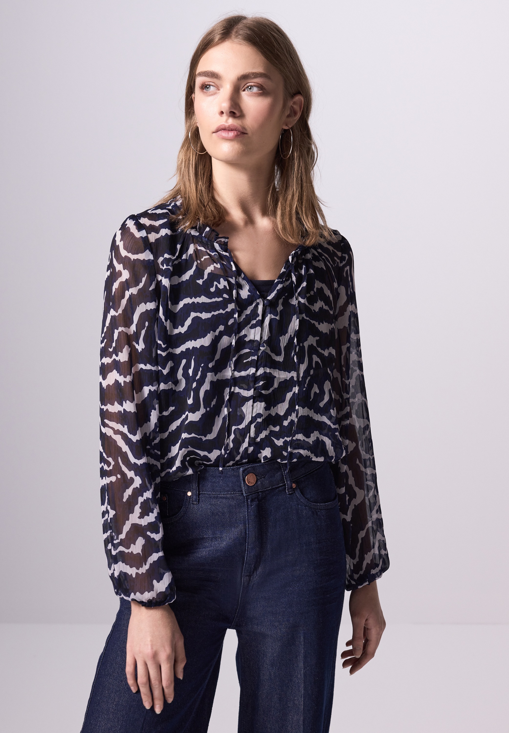 STREET ONE STUDIO Chiffonbluse im matomas Streifen-Desig...
