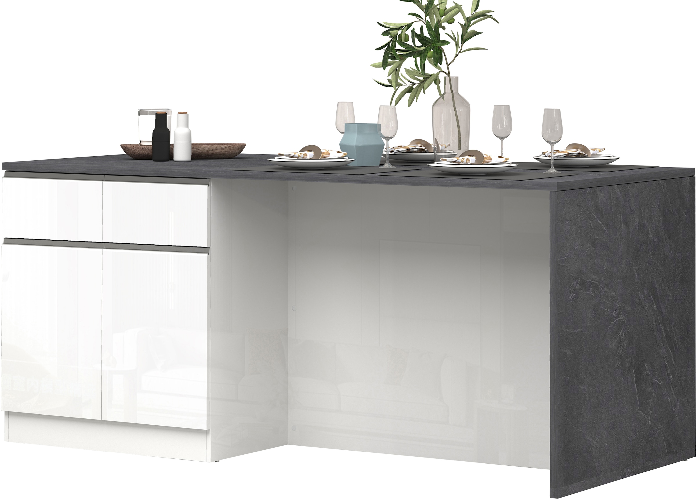KOCHSTATION Kücheninsel »Sole,Kochinsel,Küchenarbeitsblock,Inselküche,Arbeitsinsel«, Breite 200 cm mit 4 Türen,4 Schubkästen, Aluminiumgriff