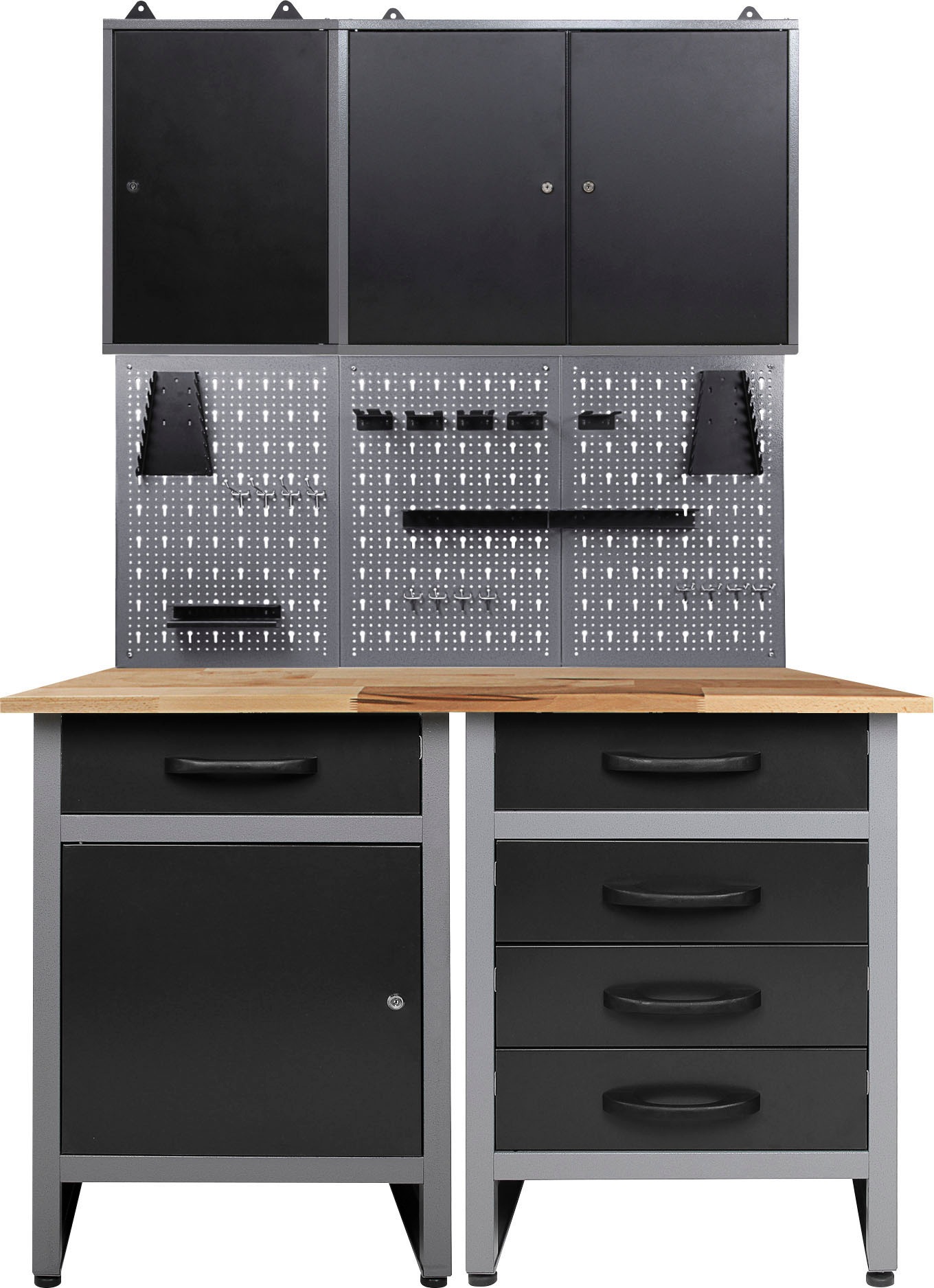 ONDIS24 Werkstatt-Set, B:120cm H:205cm T:60cm, schwarz, Werkbänke, 120 cm