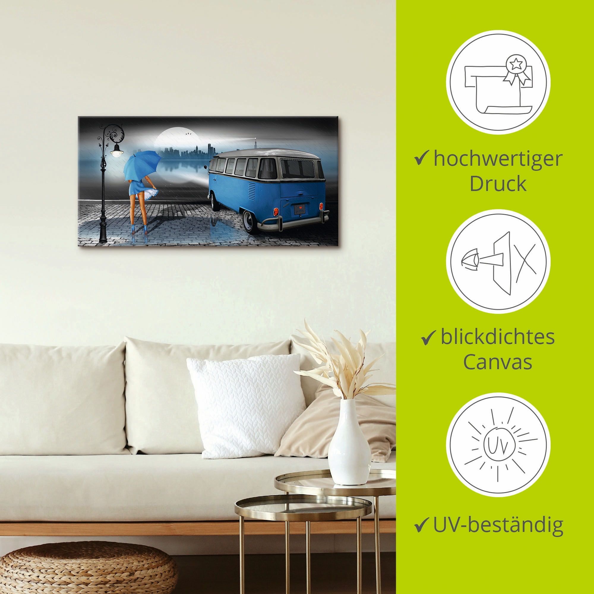 Artland Wandbild »Regennacht in Blau mit Bulli T1«, Auto, (1 St.), als Leinwandbild, Poster, Wandaufkleber in verschied. Größen