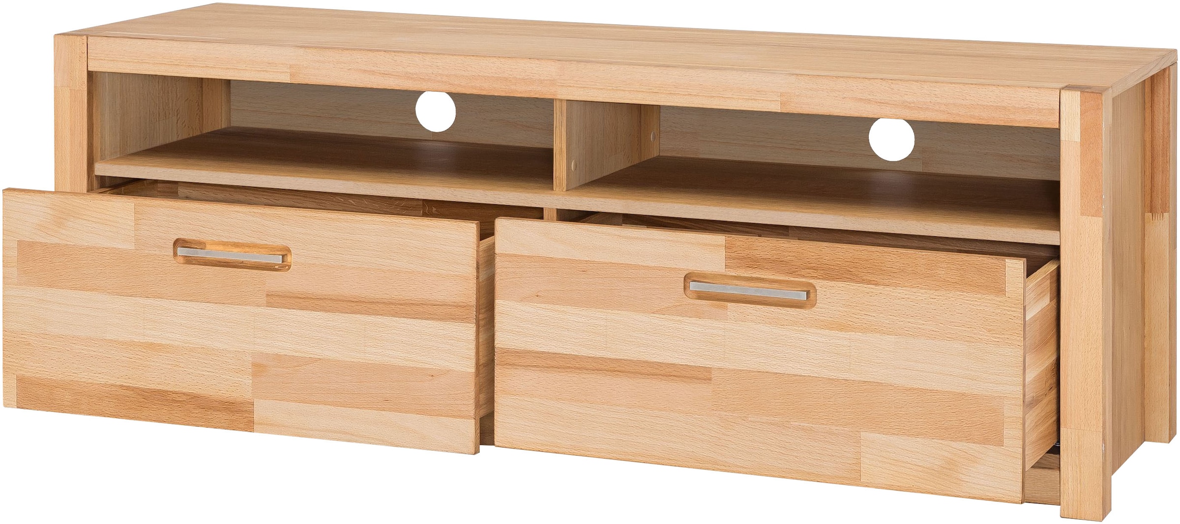 MCA living Lowboard »Fenja TV-Element, Kommode,TV-Möbel,Breite 155 cm«, (Set, 1 St., 1 Stück), Massivholz, 2 Schubkästen, 2 offene Fächer, maximale TV-Größe 60 Zoll