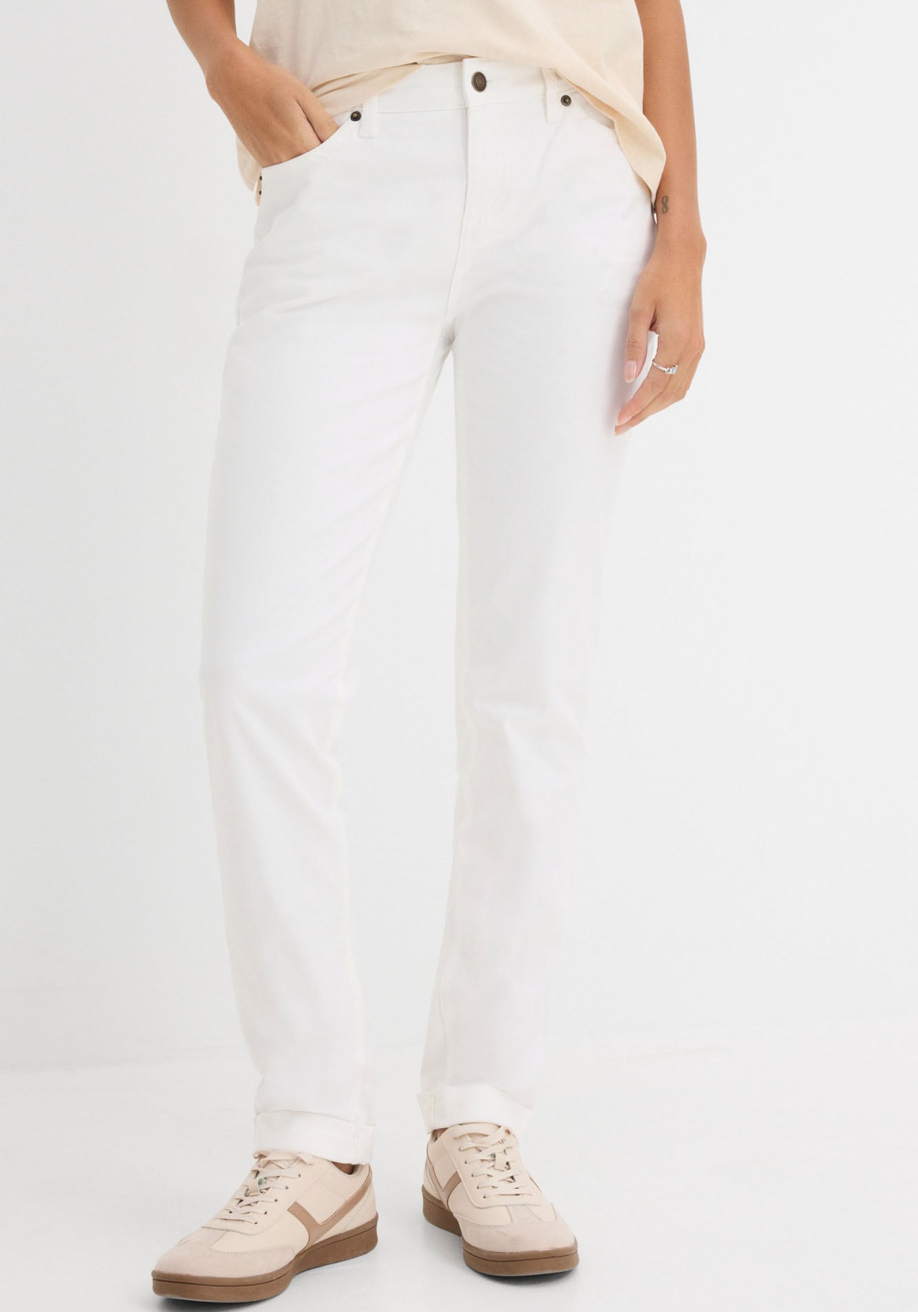 bonprix Straight-Jeans »Straight Jeans Mid Waist, Stretch« Regular Fit, mit Aufschlag, im Five-Pocket-Style