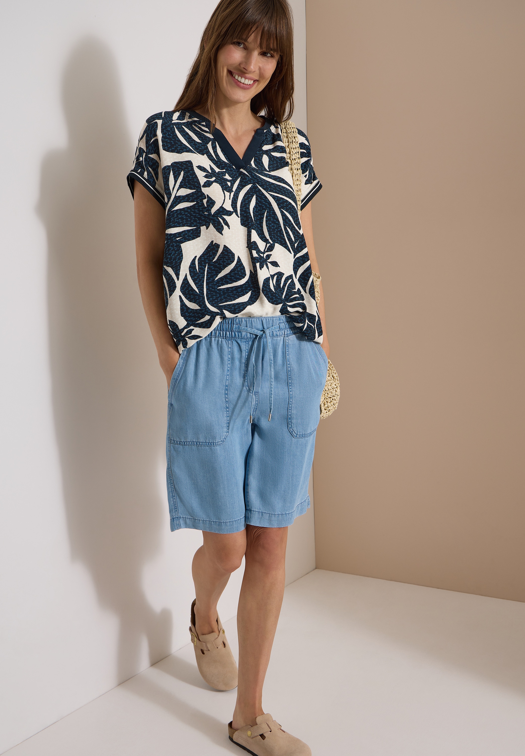 Cecil Shirtbluse Sommershirt mit Split Neck und Printmix