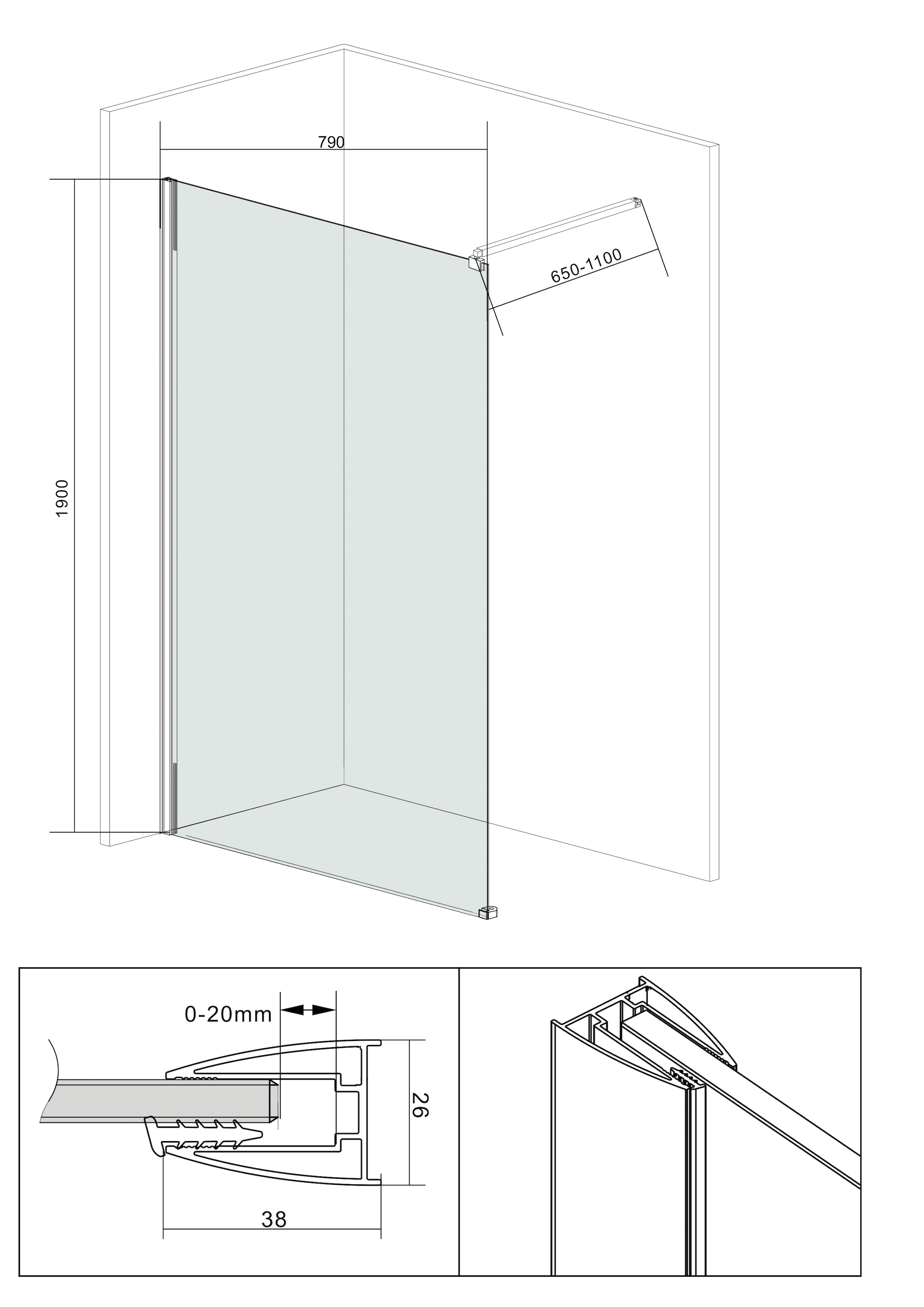 welltime Walk-in-Dusche »Tropea light«, Inklusive verstellbarem Wandarm