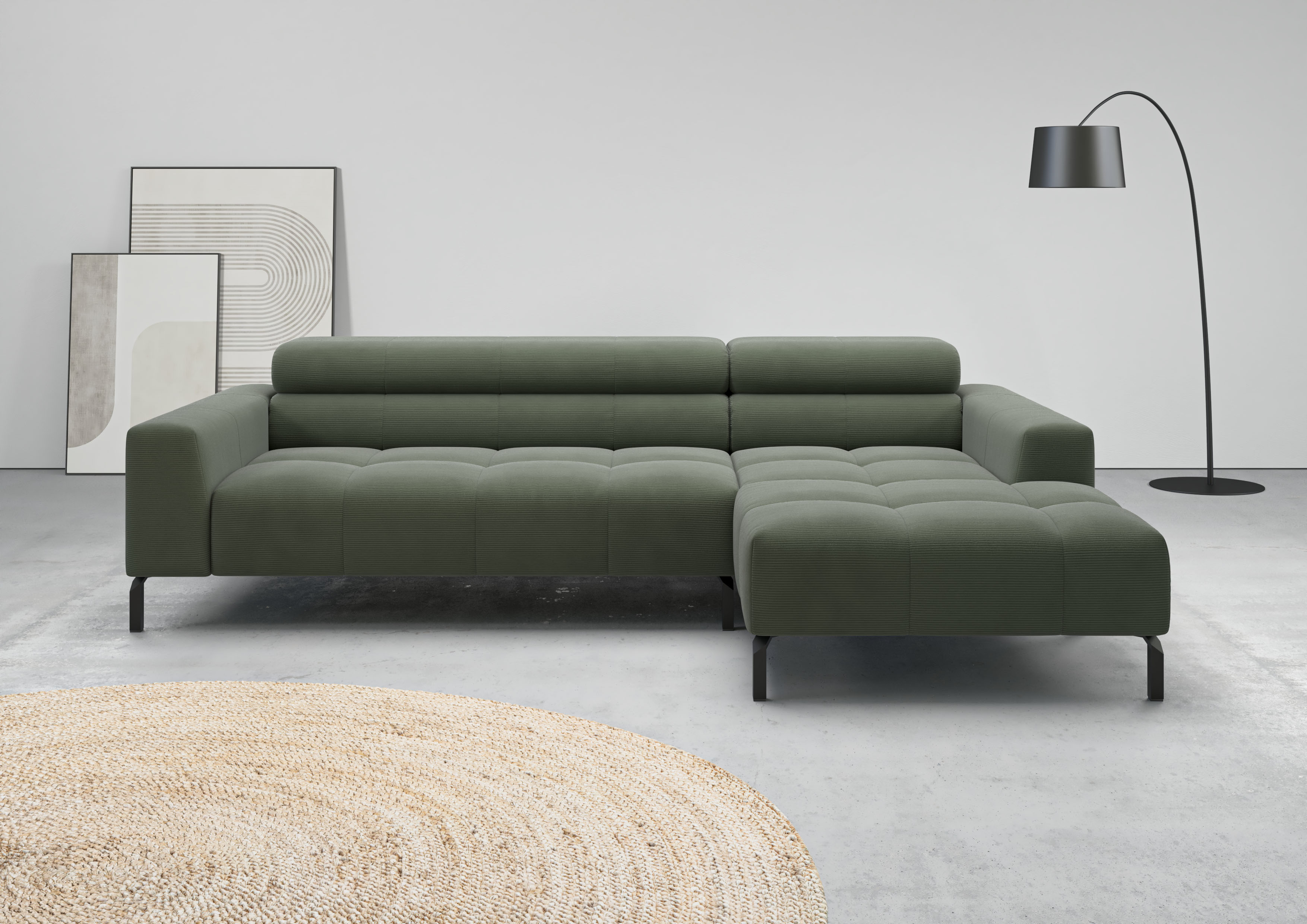 Home affaire Ecksofa "Claya, 258 cm breit, L-Form, Kopfteilverstellung" Moderne Steppung, weicher Polsteraufbau & saugroboterfreundliche Höhe