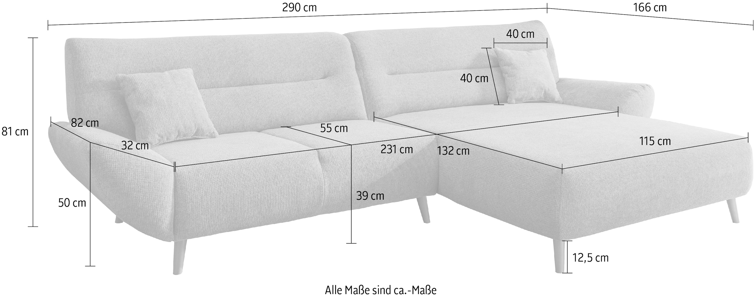 INOSIGN Ecksofa »Drago, elegant und zeitlos, komfortabel, Holzfuß, L-Form«, frei im Raum stellbar, inkl. 2 Zierkissen