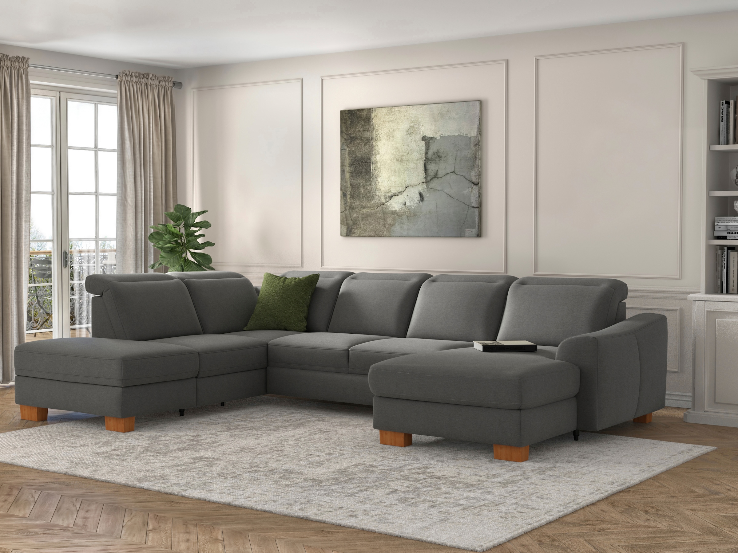 sit&more Wohnlandschaft »Dundee U-Form«, mit Federkern und Massivholzfüßen, wahlweise mit Kopfteilverstellung
