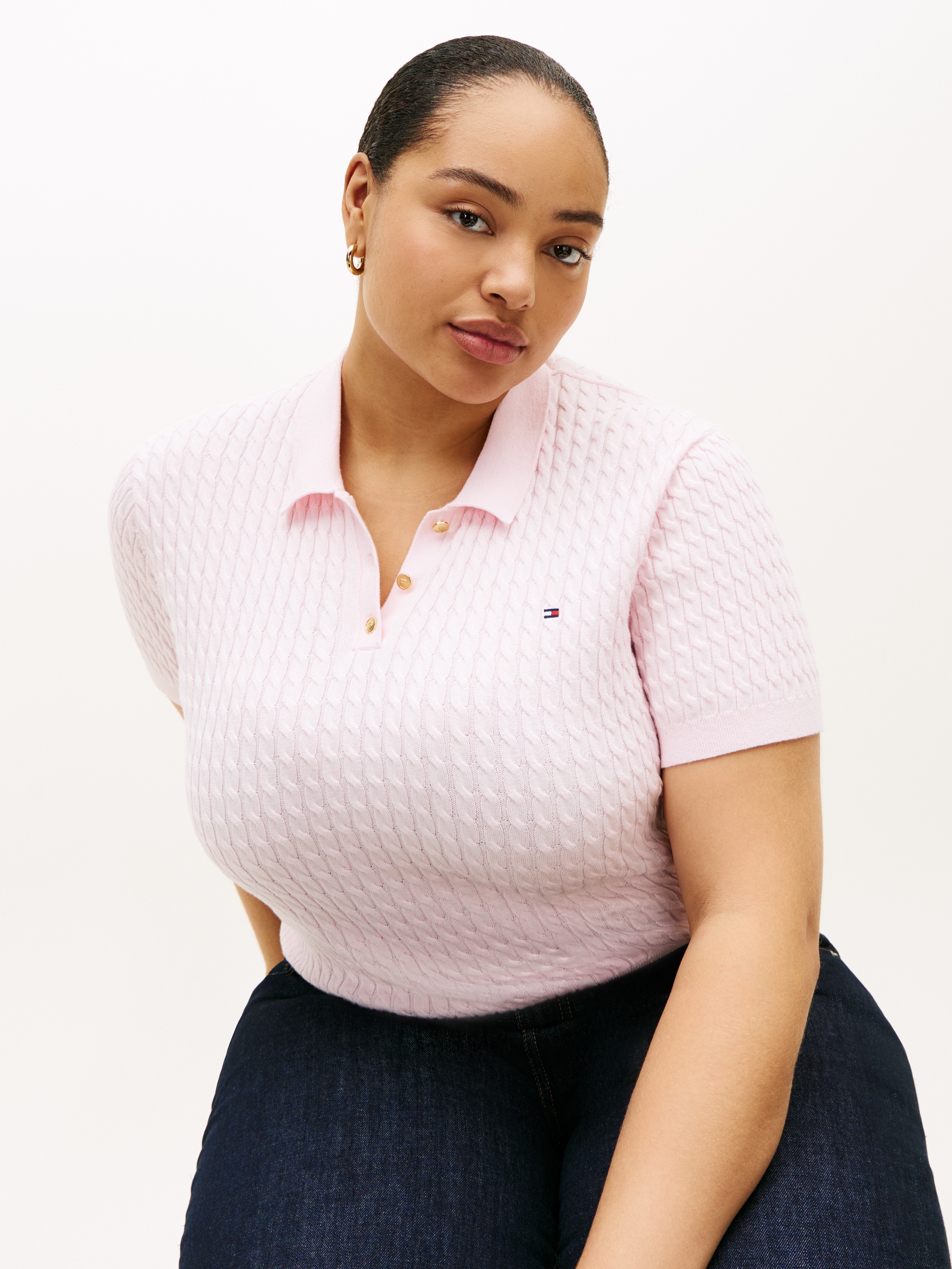 Tommy Hilfiger Curve Polokragenpullover "CRV CO CABLE FINE GG POLO S/S" in günstig online kaufen