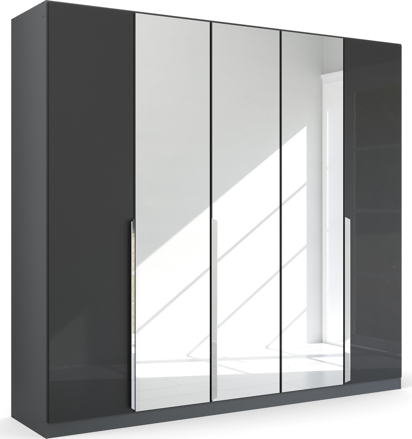 rauch Drehtürenschrank "Kleiderschrank Schrank Garderobe Ankleide GLAMOUR BY QUADRA SPIN" Breiten: 181/226/271 cm, Höhe 210 cm, mit Spiegel und Hochglanz-Front, Stangengriff MADE IN GERMANY