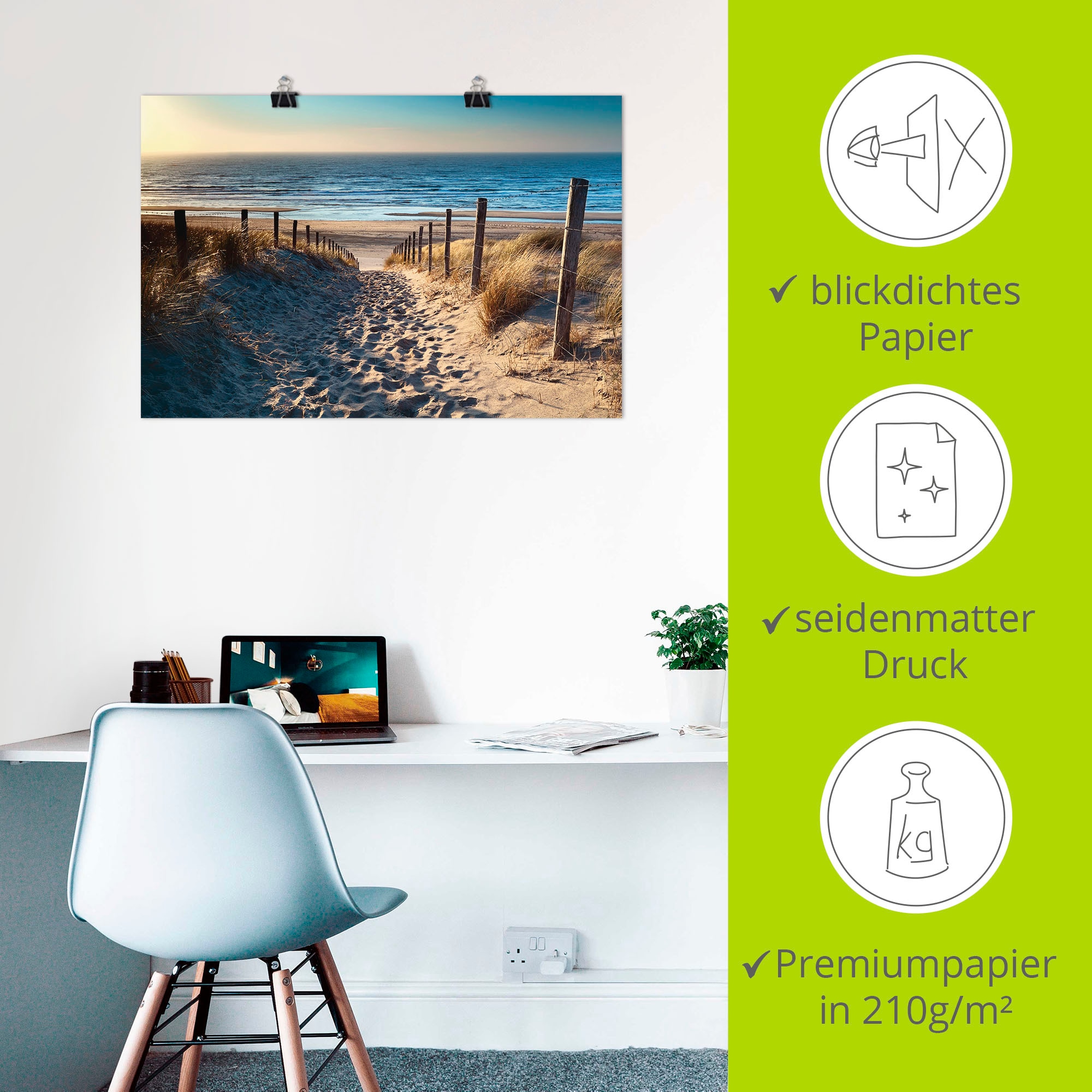 Artland Wandbild »Weg zum Nordseestrand Sonnenuntergang« Strand 1 Stk. tlg. als Alubild, Outdoorbild, Leinwandbild, Poster, Wandaufkleber