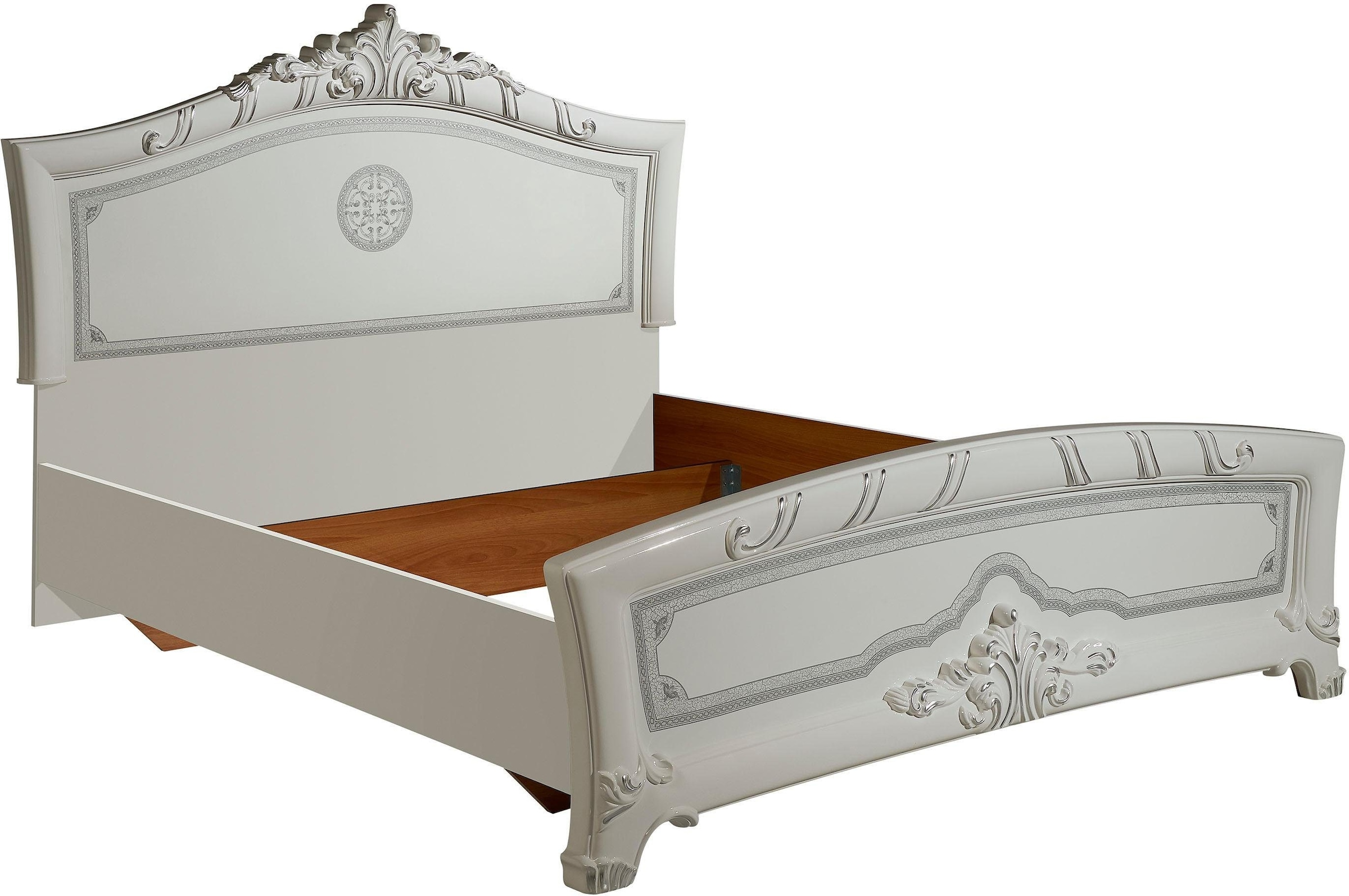 INOSIGN Schlafzimmer-Set »Greta, aus FSC-zertifiziertem Holzwerkstoff, Hochglanzoberfläche«, (4 tlg., aus 1 Kleiderschrank, 1 Bett (180x200cm) und 2 Nachtkommoden), im italienischen Barock- KLassik-Stil mit opulenten Verzierungen