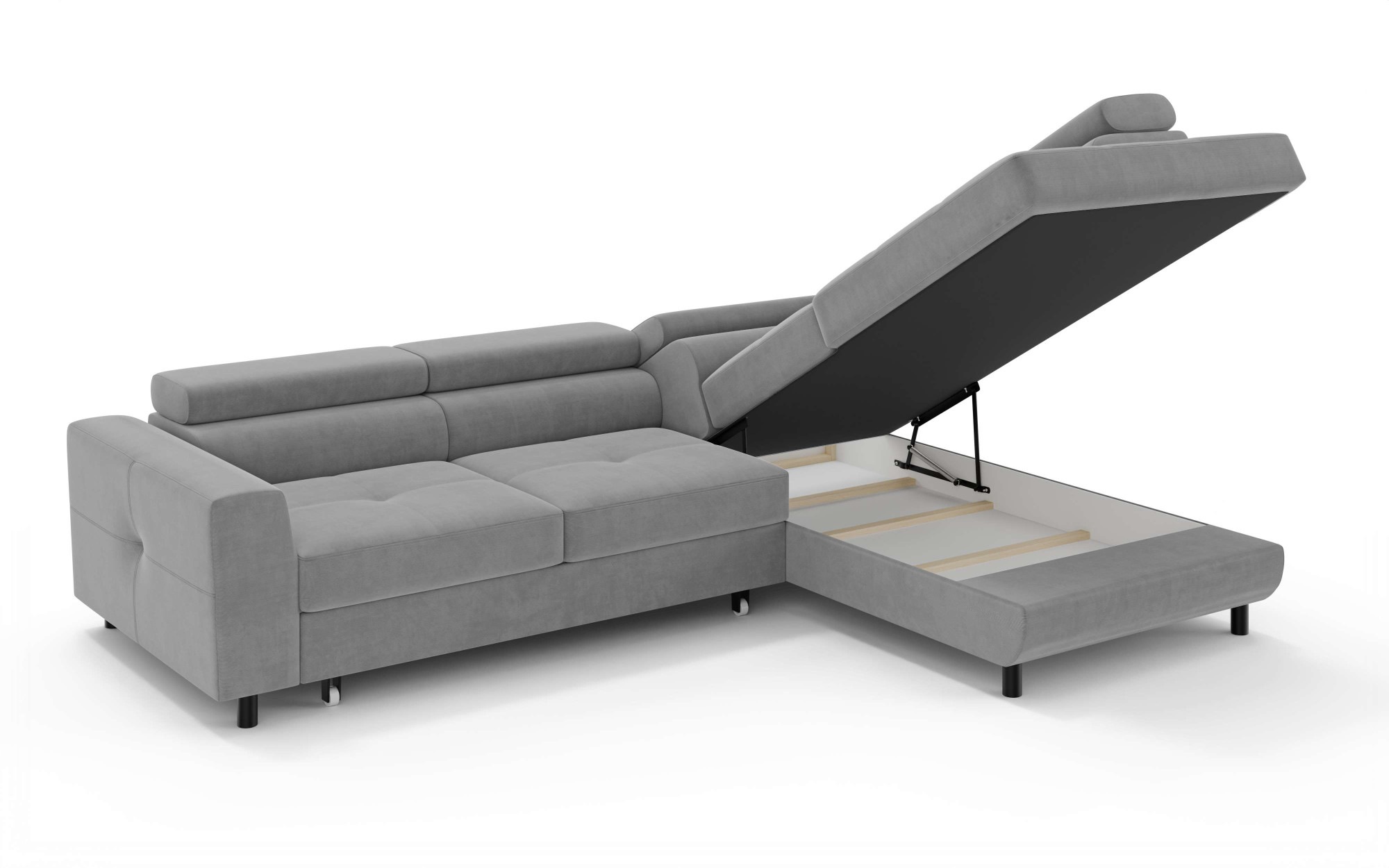 OTTO home Ecksofa »AADEN Schlafsofa mit verstellbaren Kopfstützen, B/T/H: 254/199/90 cm«, mit Bettfunktion und Bettkasten, Ottomane rechts/links bestellbar