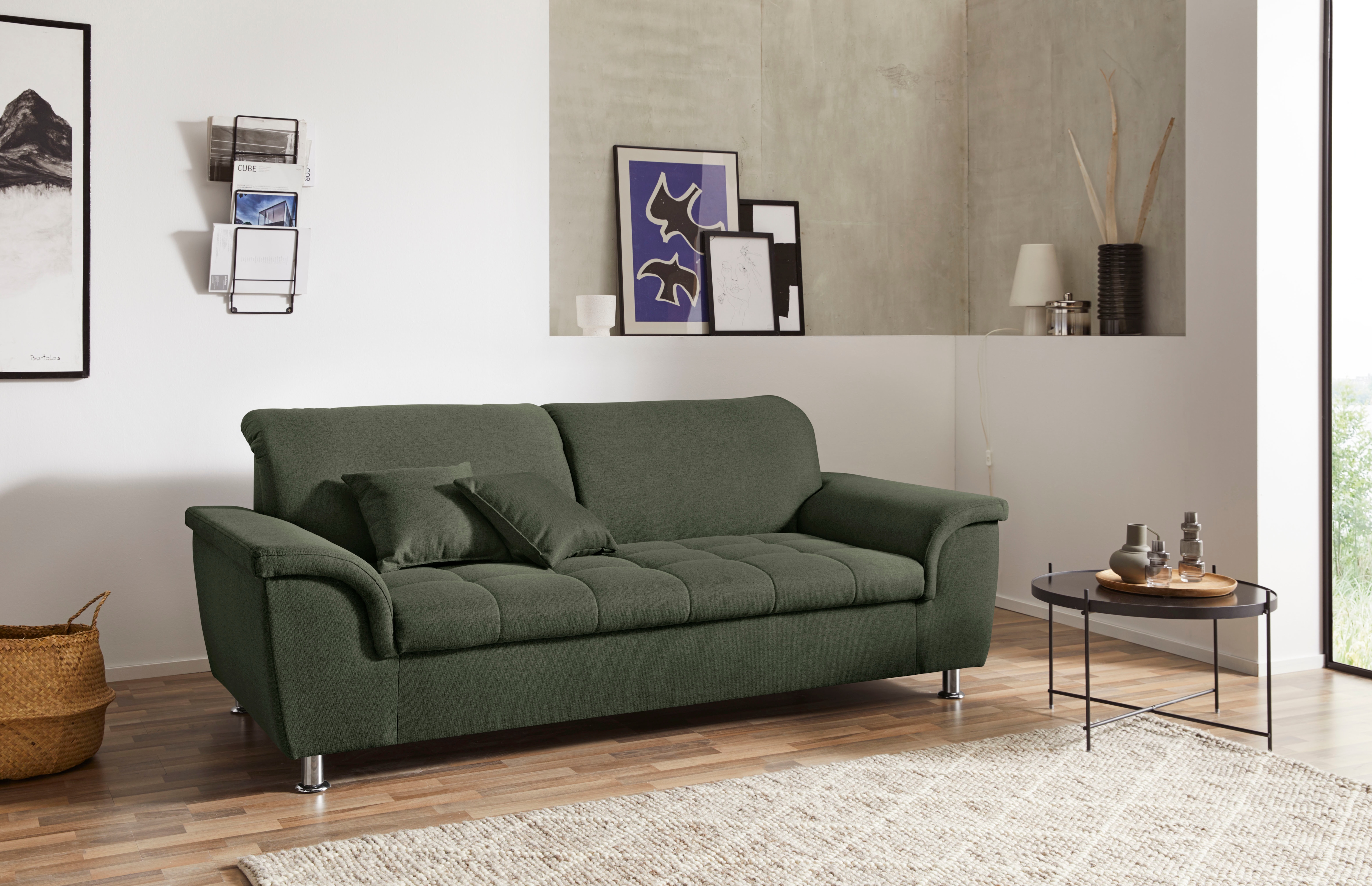 DOMO collection 2,5-Sitzer "FRANZI zeitlos und elegant, moderne Sitzheftung" wahlweise mit Kopfteilverstellung, inklusive Zierkissen