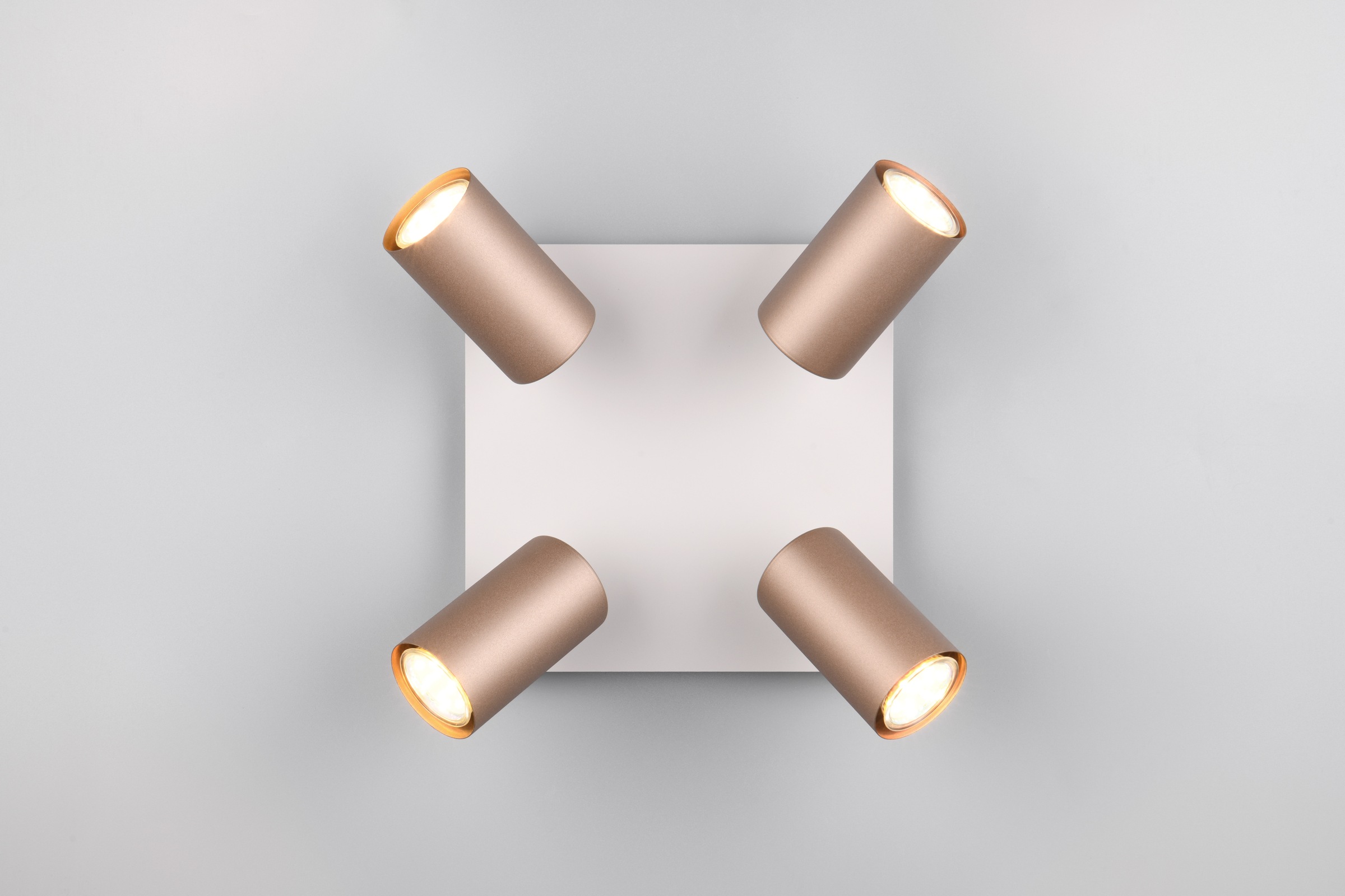 TRIO Leuchten Deckenstrahler »MARLEY, GU10 Deckenspot 1-flammig, exkl 4x GU10 max 35W, Wandspot«, 4 flammig, Leuchtmittel GU10 | Leuchtmittel wechselbar, flexibel verstellbarer GU10 Deckenspot in coffee + warm grey, 24x24 cm