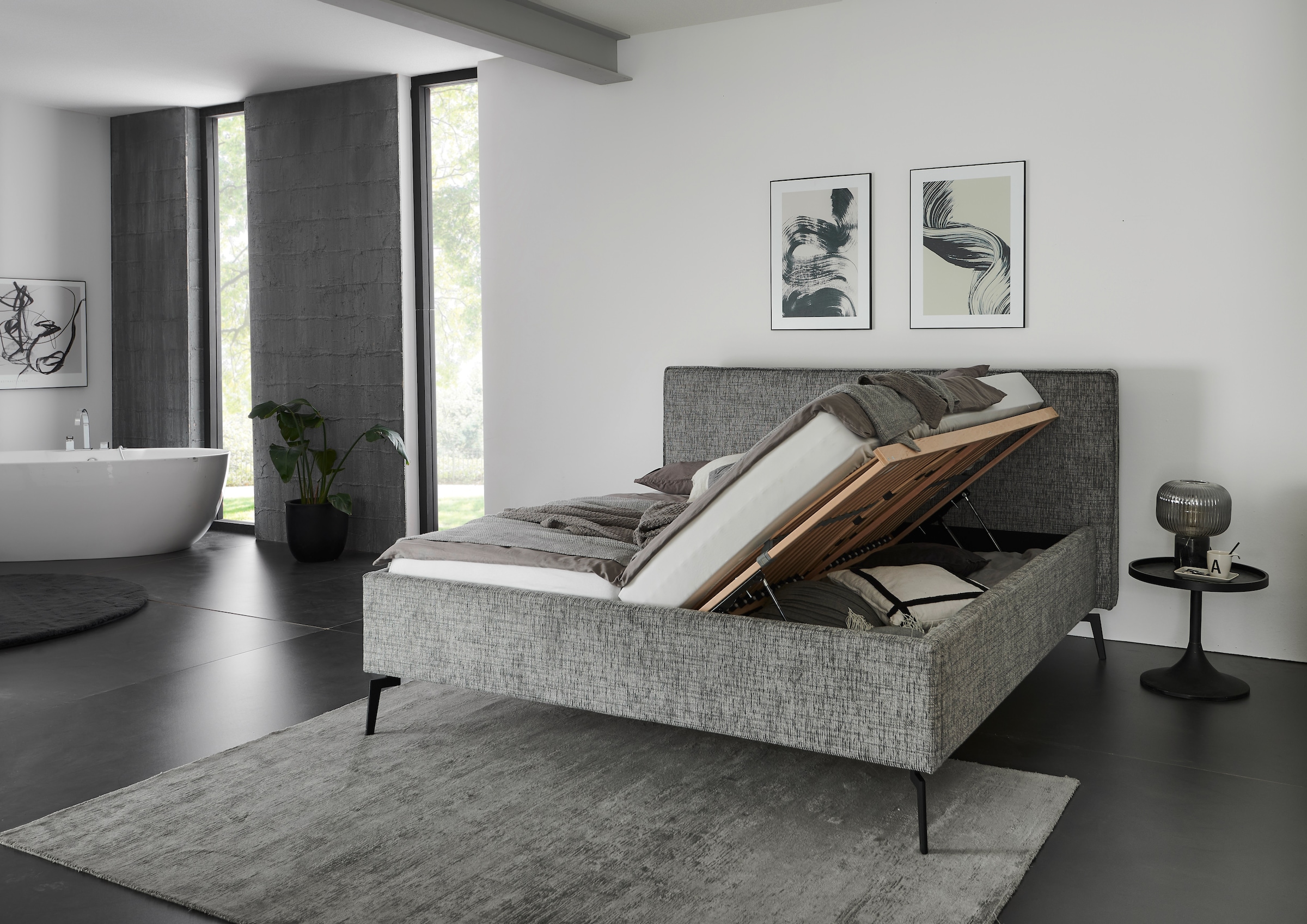 meise.möbel Polsterbett »Riva II«, mit schwarzen Metallfüßen, wahlweise mit Bettkasten