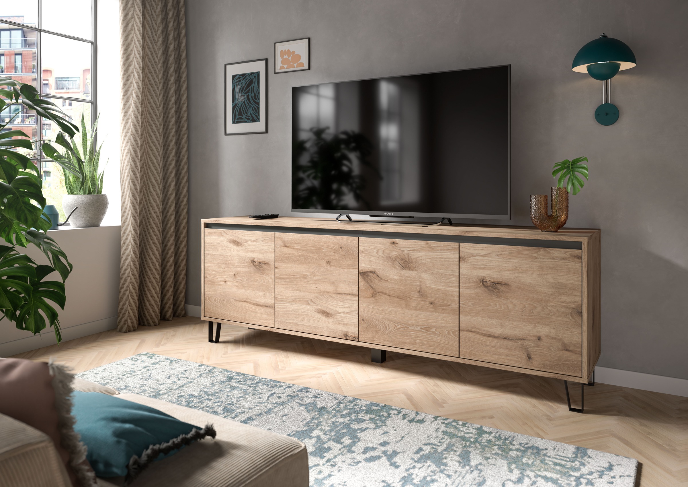 INOSIGN Lowboard »BALTIC, Breite 184cm, grifflose Fronten, Metall-Füße,4 Türen, 4 Fächer«, TV-Möbel, TV-Schrank, TV-Lowboard, Mediaboard