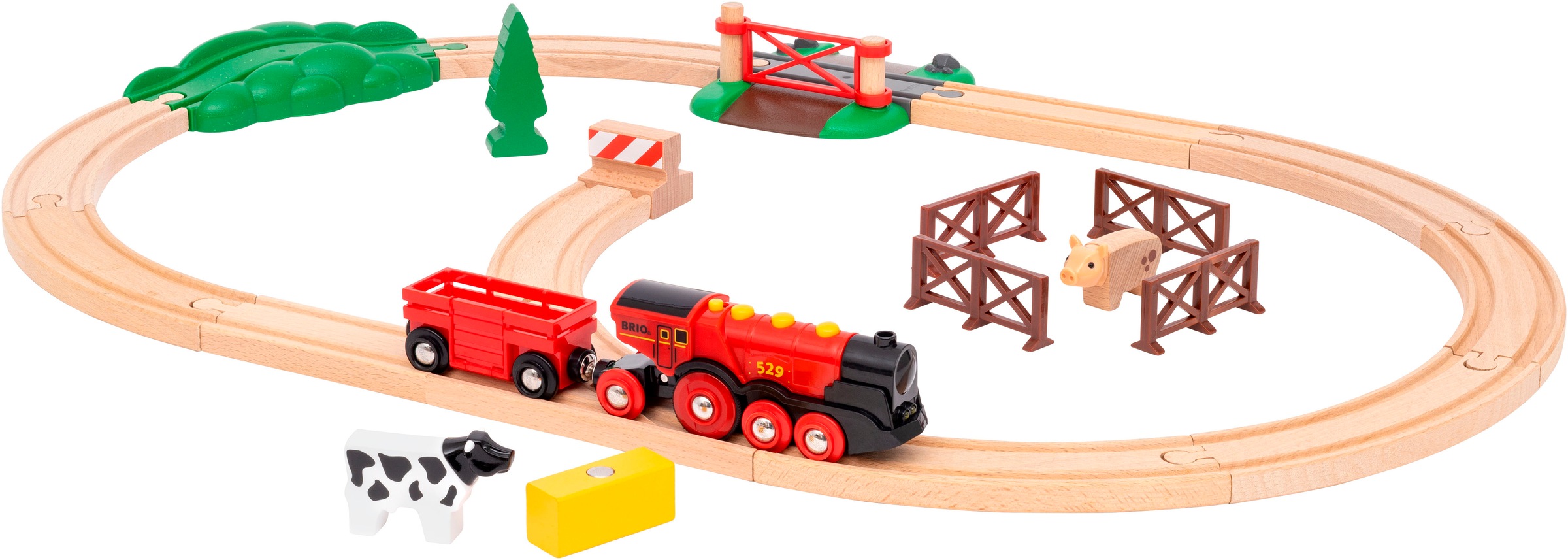 Spielzeug-Eisenbahn »BRIO® WORLD, Rote Lola Bauernhof Zugset«, (Set, 24 tlg.), FSC®-...