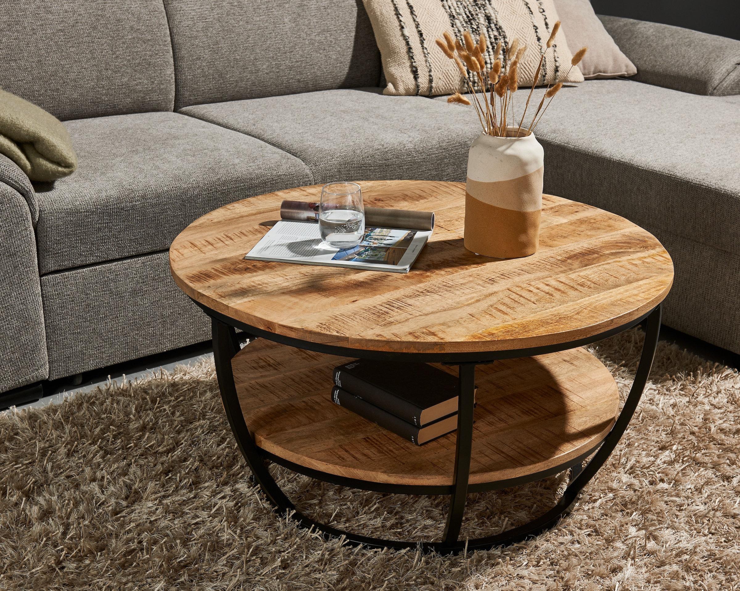 HBZ Couchtisch "Jambi, TOPSELLER", (Couchtisch), rund Massivholz mit Ablage günstig online kaufen
