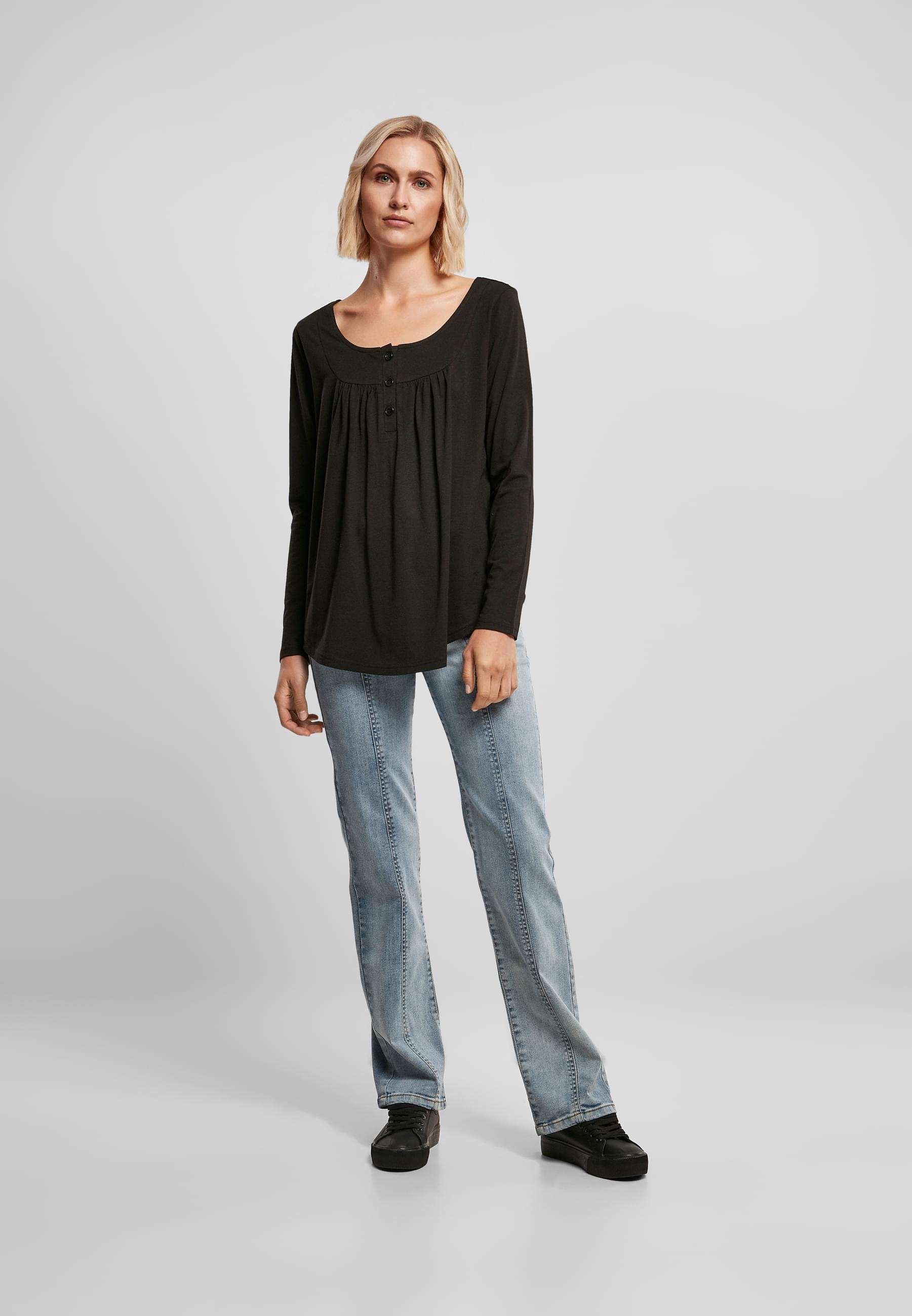 URBAN CLASSICS Longsleeve »Urban Classics Damen Ladies Viscose Button Up Longsleeve«, (1 tlg.)