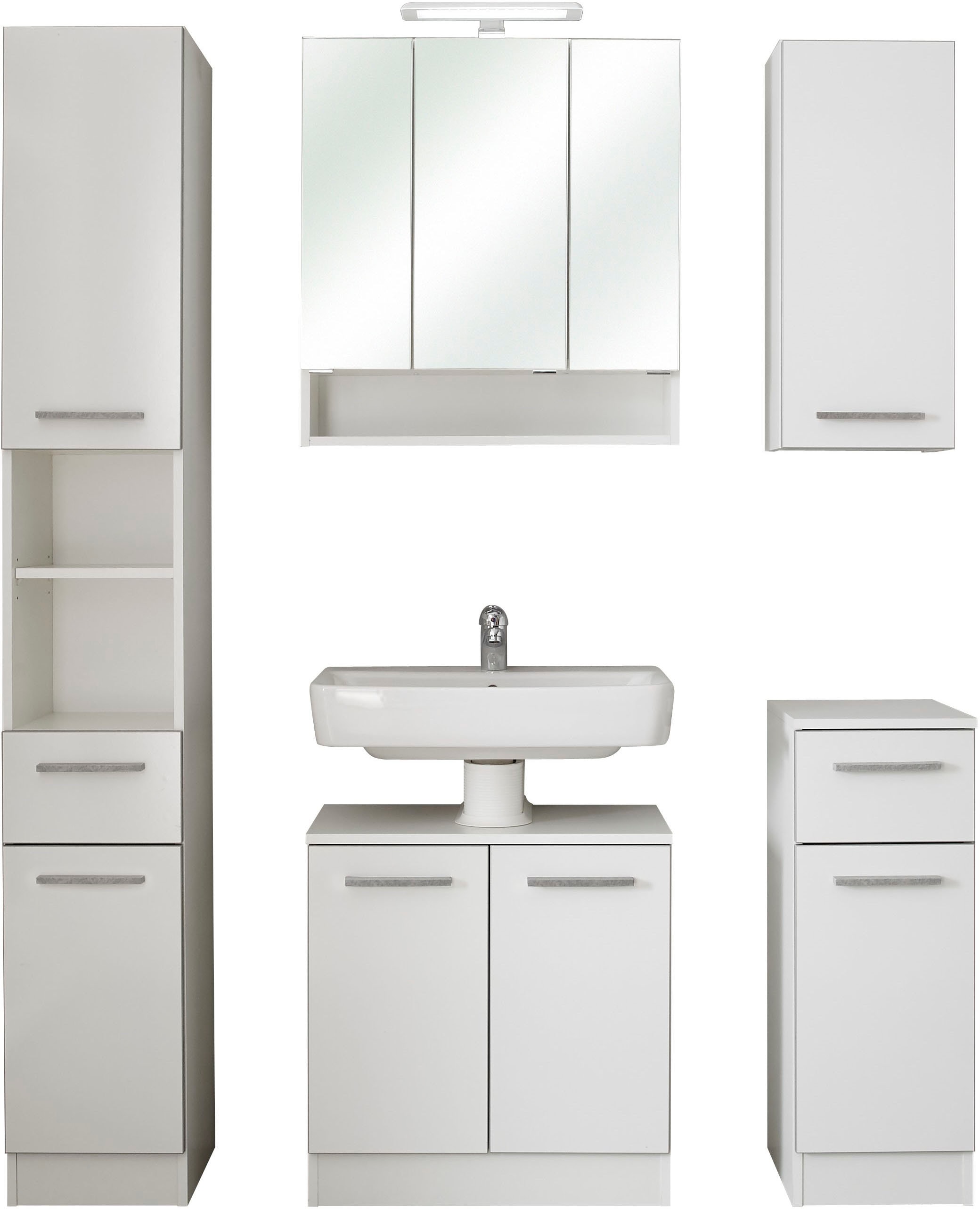 Saphir "Quickset 953 5-teilig, Waschbeckenunterschrank und LED-Spiegelschrank" Set, 5 Stk. tlg.
