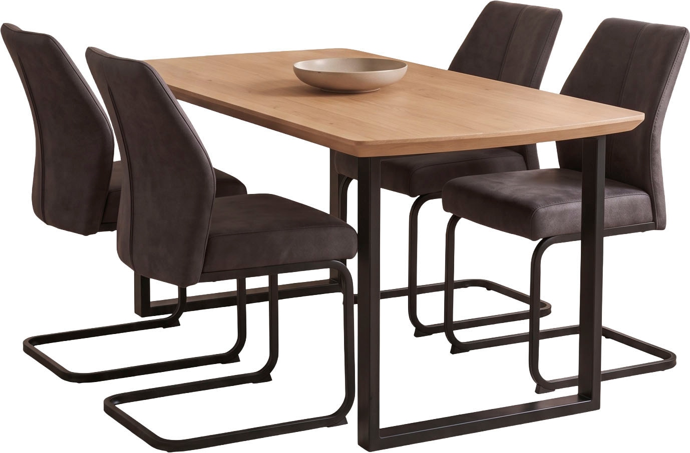 HELA Essgruppe "Wandsbek, 5tlg. Esstisch plus 4 Stühle, Echtholzfurnier" Set, 5 tlg. Tisch Echtholz furniert, Schweizer Kante, Stuhl mit Federkorb