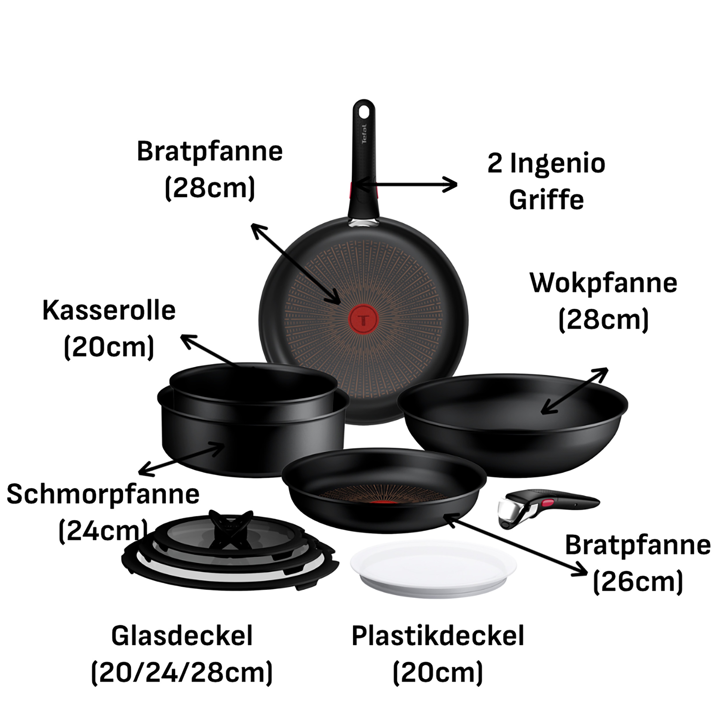 Tefal Pfannen-Set »Ingenio Excellence Fusion« Aluminium Set, 11 tlg. abnehmbarer Ingenio-Griff, Thermo-Signal, stapelbar, Induktion