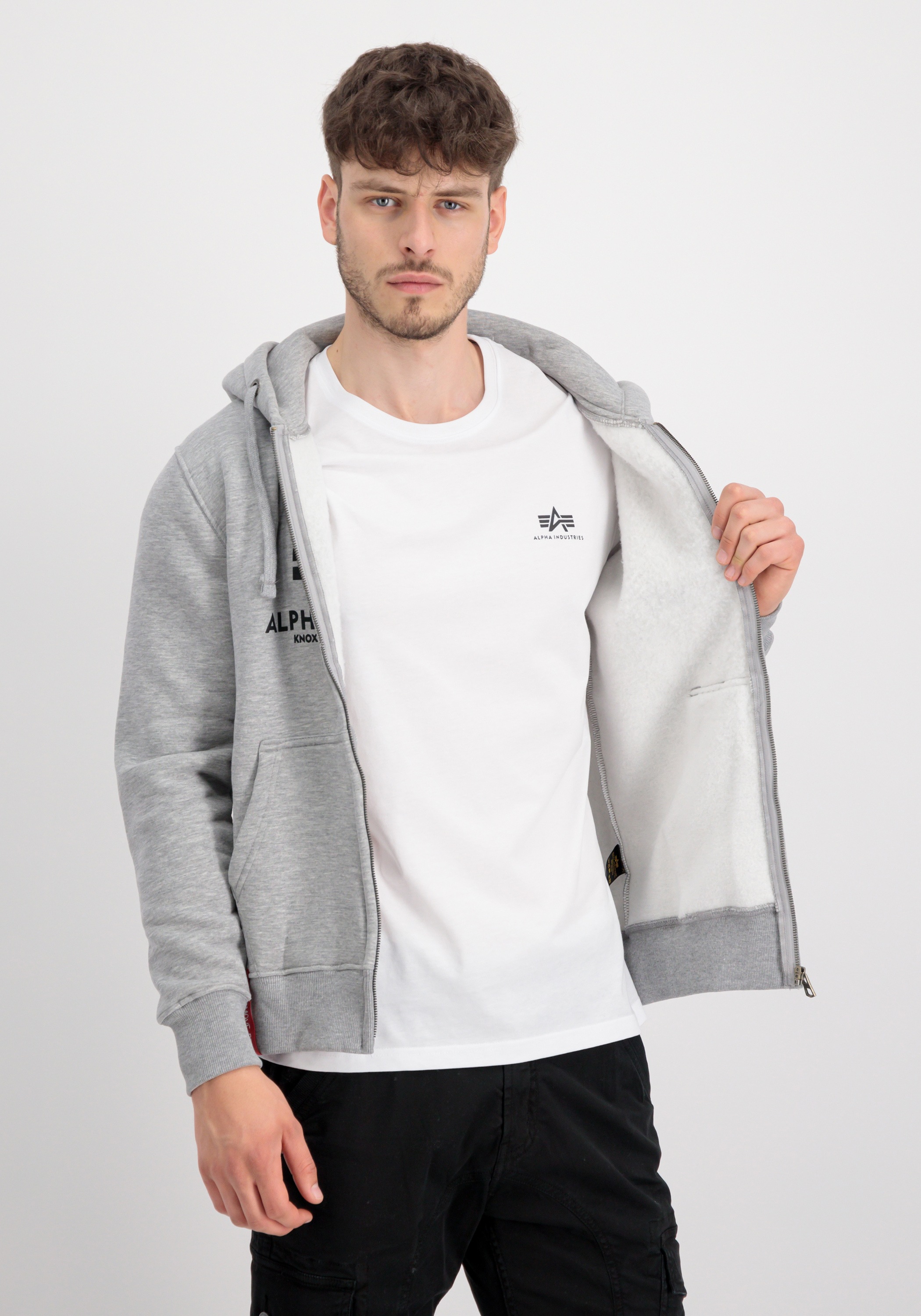 Alpha Industries Basic Zip Hood BL Sweatshirt Grey Heather Size S 3