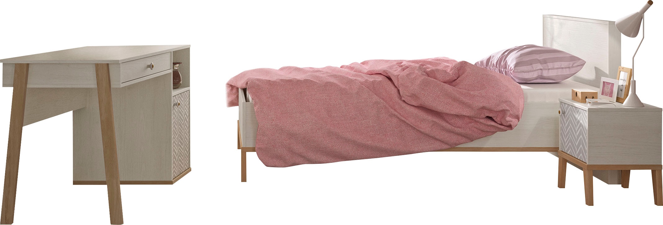 Gami Jugendzimmer-Set »Alika«, (Set, 3 tlg., Bett, Nachttisch, Schreibtisch)