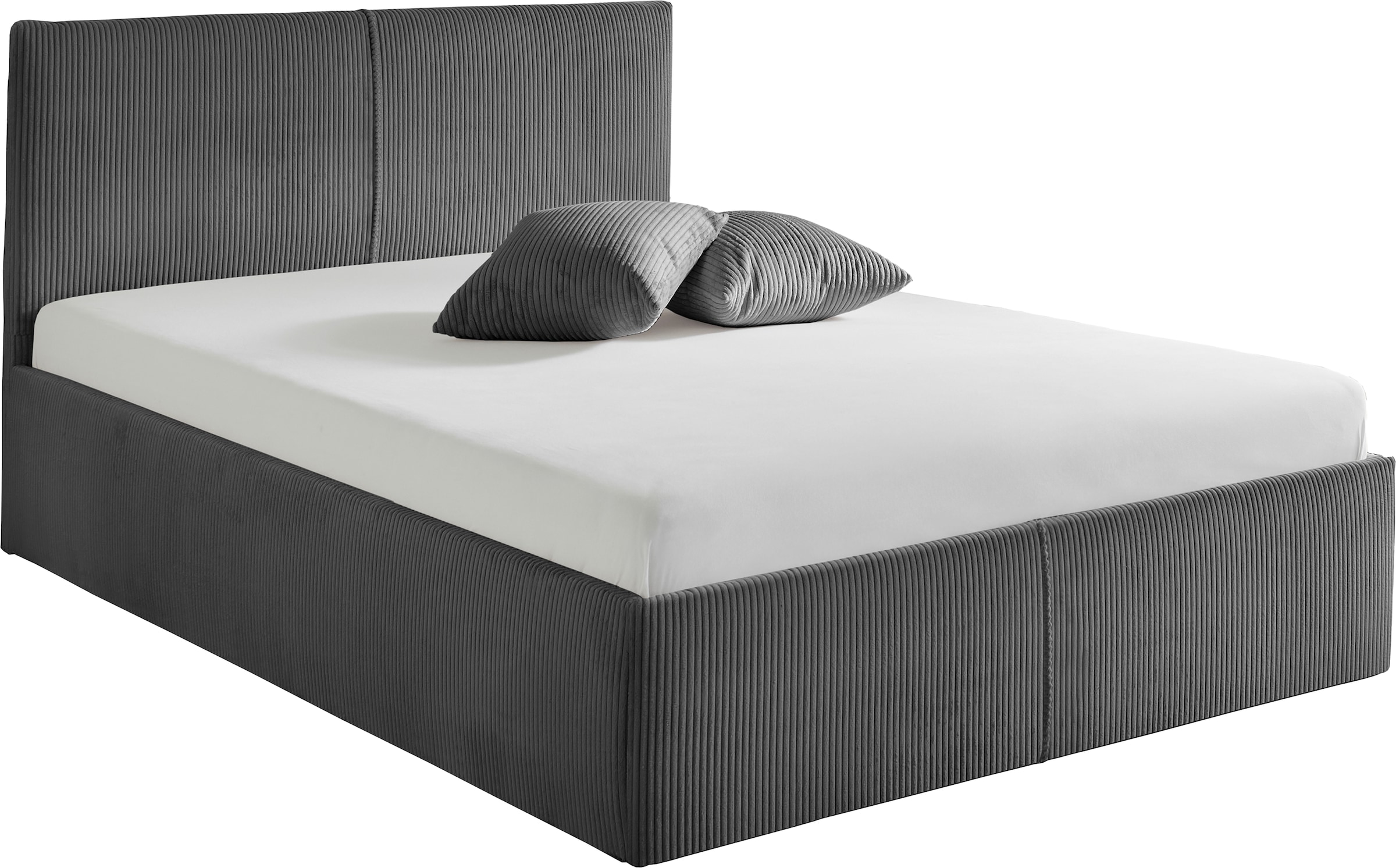 Polsterbett, B:148cm L:210cm, grau, WESTFALIA SCHLAFKOMFORT, Bezug. Hochwertiger Breitcord, 100% Polyester pflegeleicht, Polsterung: Polsterwatte,