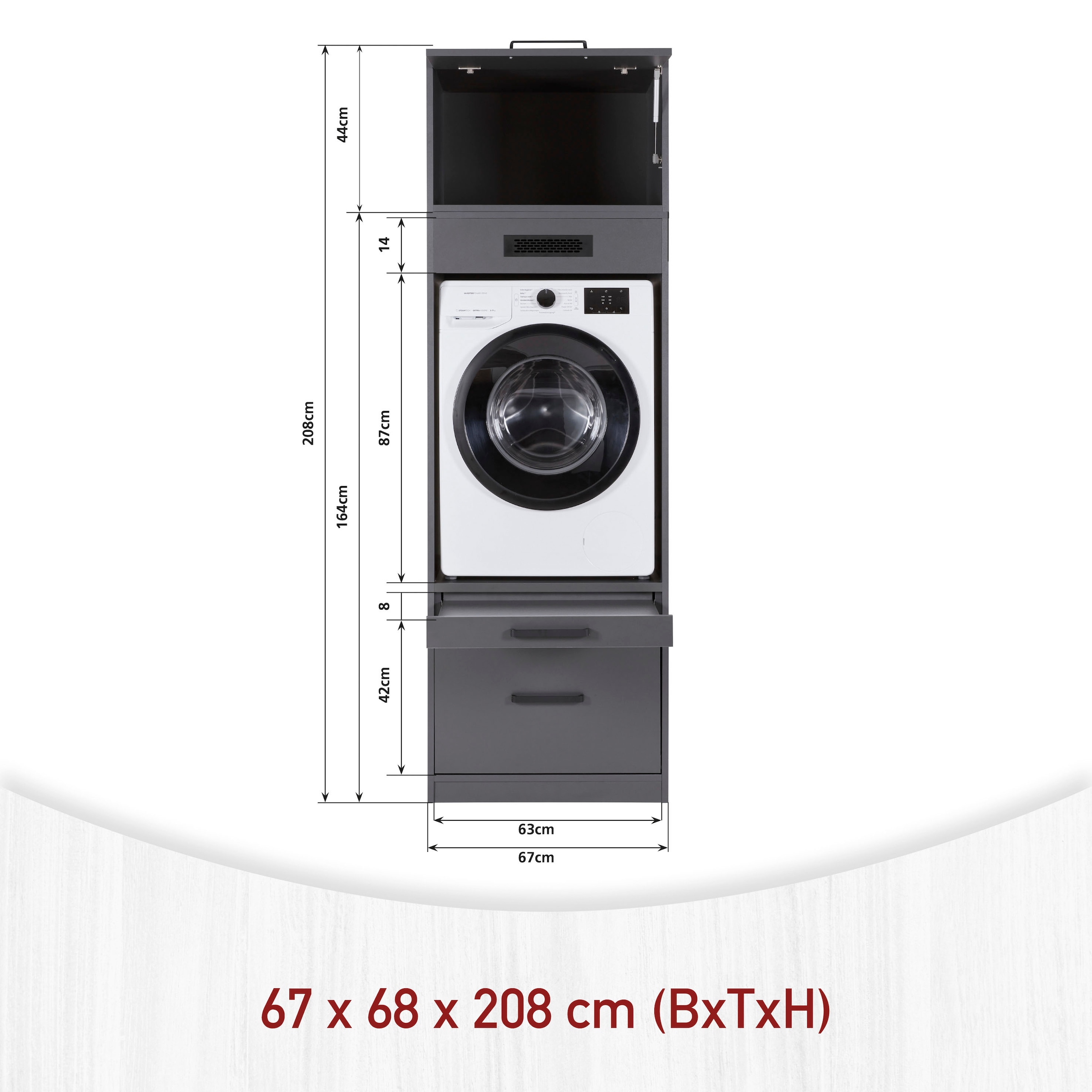 Inter Link Mehrzweckschrank »Norela, 2-tlg. Waschmaschinenumbauschrank, softclose, 67 x 68 x 208 cm« 1 Stk. tlg. Hauswirtschaftsraum, höhenverstellbare Füße, mit Ausziehbrett