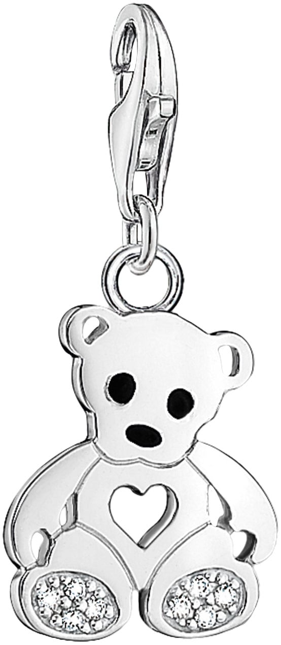 Charm-Einhänger THOMAS SABO "Teddybär mit Herz", schwarz-weiß (silberfarben, schwarz, weiß, weiß), Charms, Damen, Silber 925 (recycelt), mit Zirkonia (synth.)