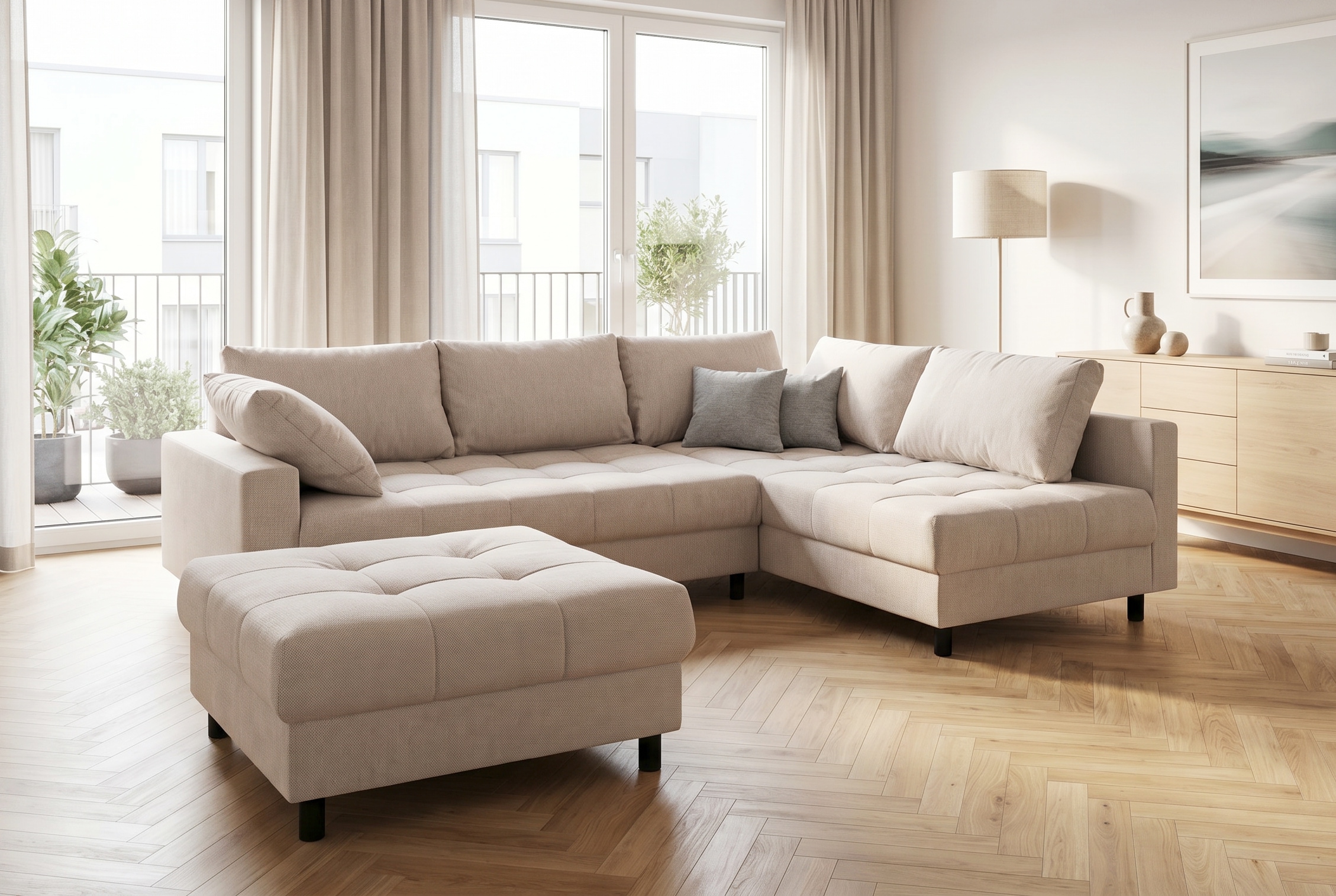 COLLECTION AB "Toni XL L-Form 274 cm Set inkl. Hocker" Set: Sofa & Hocker, 2 Zierkissen, Bonell-Federkern