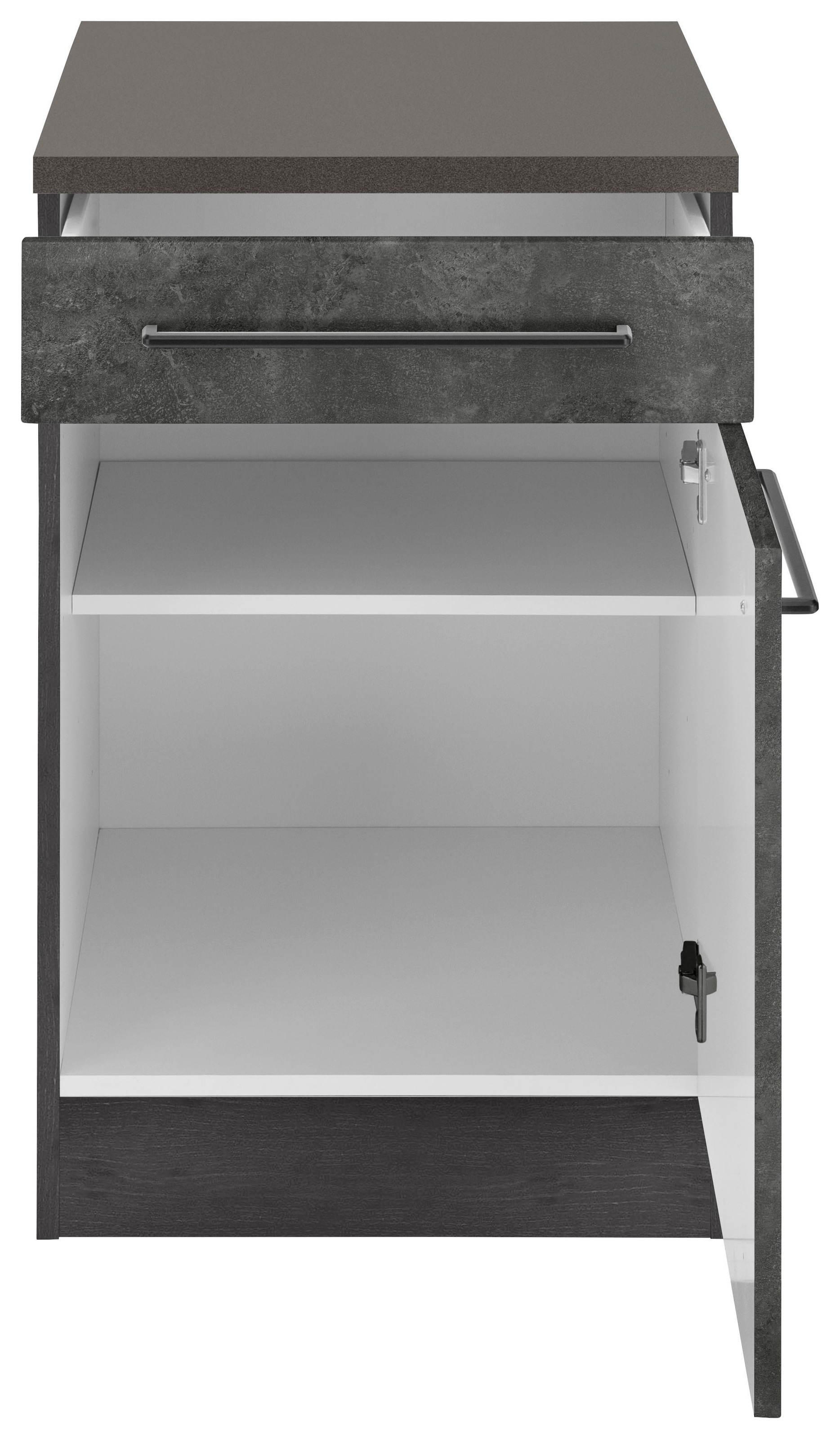 KOCHSTATION Unterschrank »KS-Tulsa«, 50 cm breit, 1 Tür, 1 Schubkasten, schwarzer Metallgriff, MDF Front