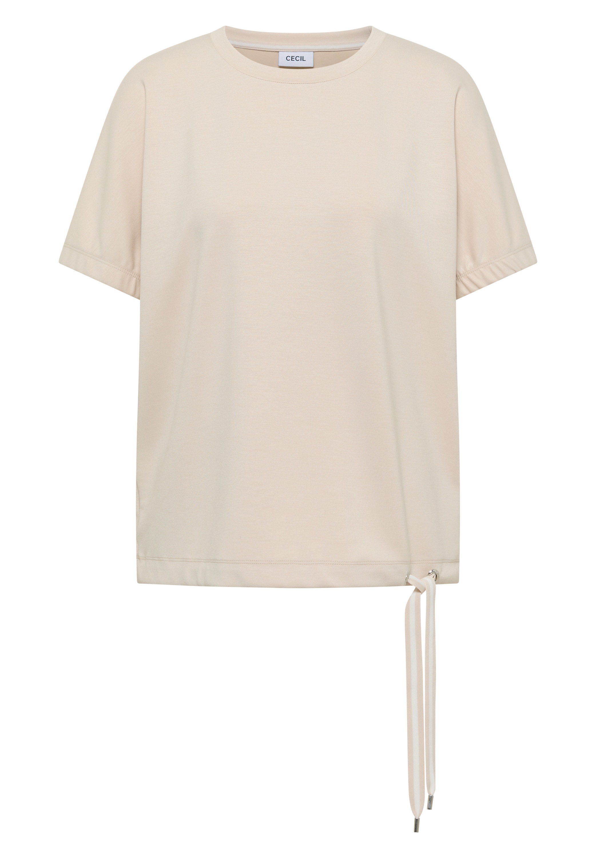 T-Shirt CECIL, Damen, Gr. M (40), pearl beige, Stoff, 48% Polyester, 48% Viskose, 4% Elasthan, unifarben, comfort fit normal, Rundhals, Bündchen, Shirts T-Shirt, Jersey 3