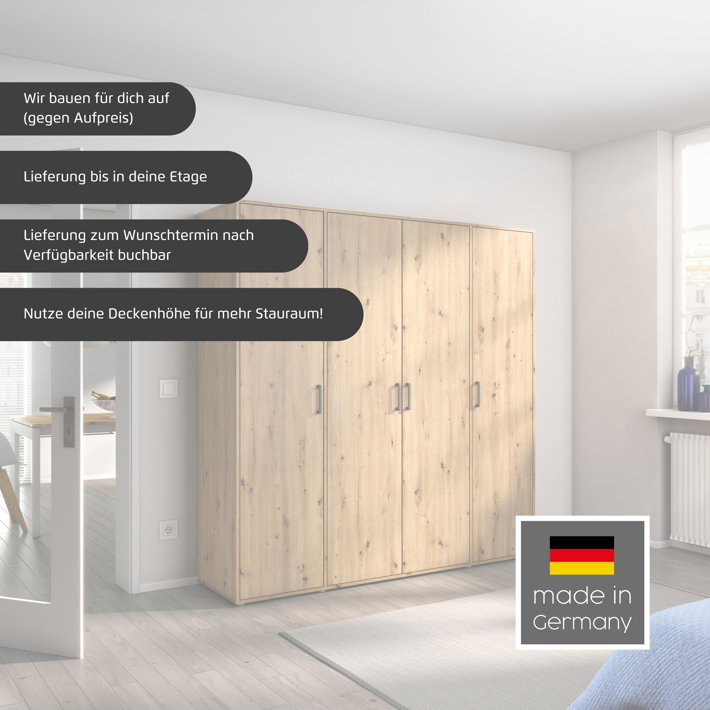 rauch Drehtürenschrank »Kleiderschrank Schrank Garderobe Wäscheschrank VOYAGER« in 3 verschiedenen Ausstattungen BASIC/CLASSIC/PREMIUM,  mit modernen Griffen in Graumetallic, inkl. Schubkästen und Spiegel