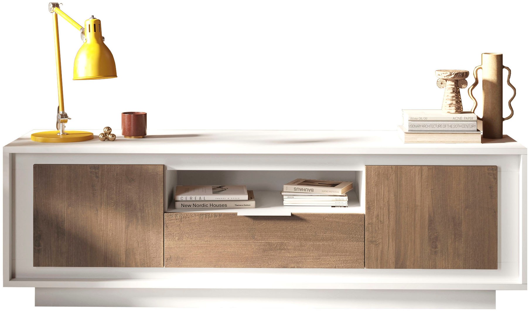 Home affaire Lowboard "Sky, B/T 180/50 cm, TV-Schrank/Medienboard, 2 Türen, 1 Schubkasten" Softclosing, Korpus & Front 22 mm stark, Rahmen-Optik, Metallgriff