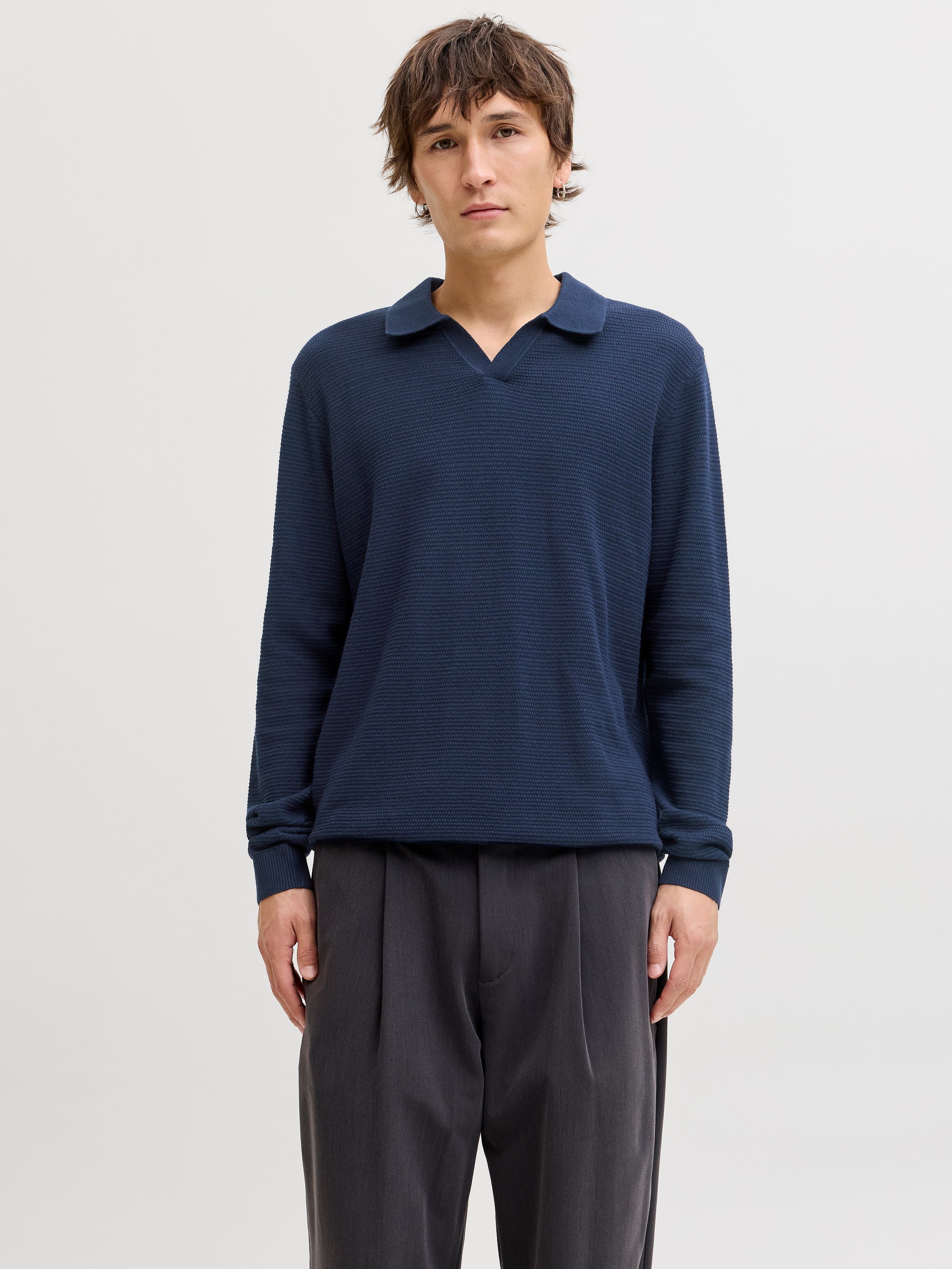 Jack & Jones Polokragenpullover "JPRBLURILEY KNIT SPLIT NECK LS SN" günstig online kaufen