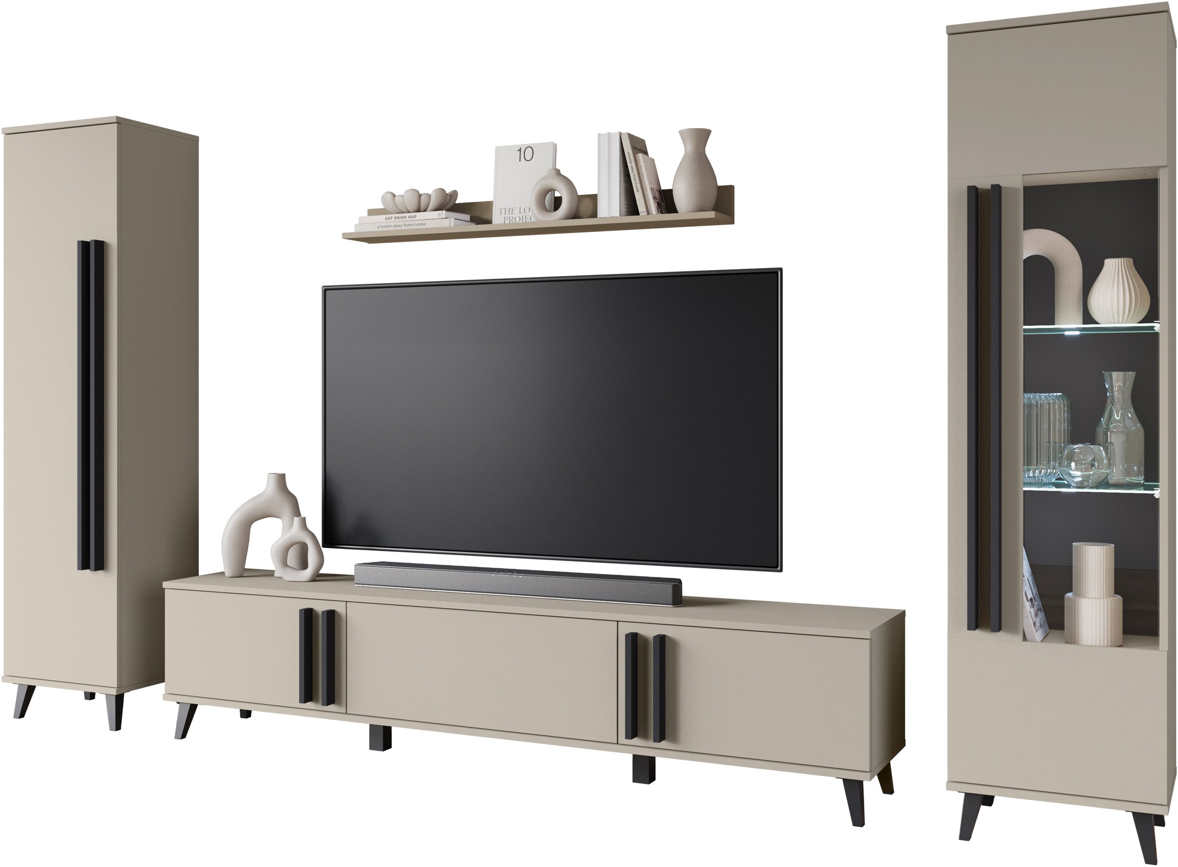 INOSIGN Wohnwand "Helsinki, Modernes Set mit verglaster Vitrine", (Komplett günstig online kaufen