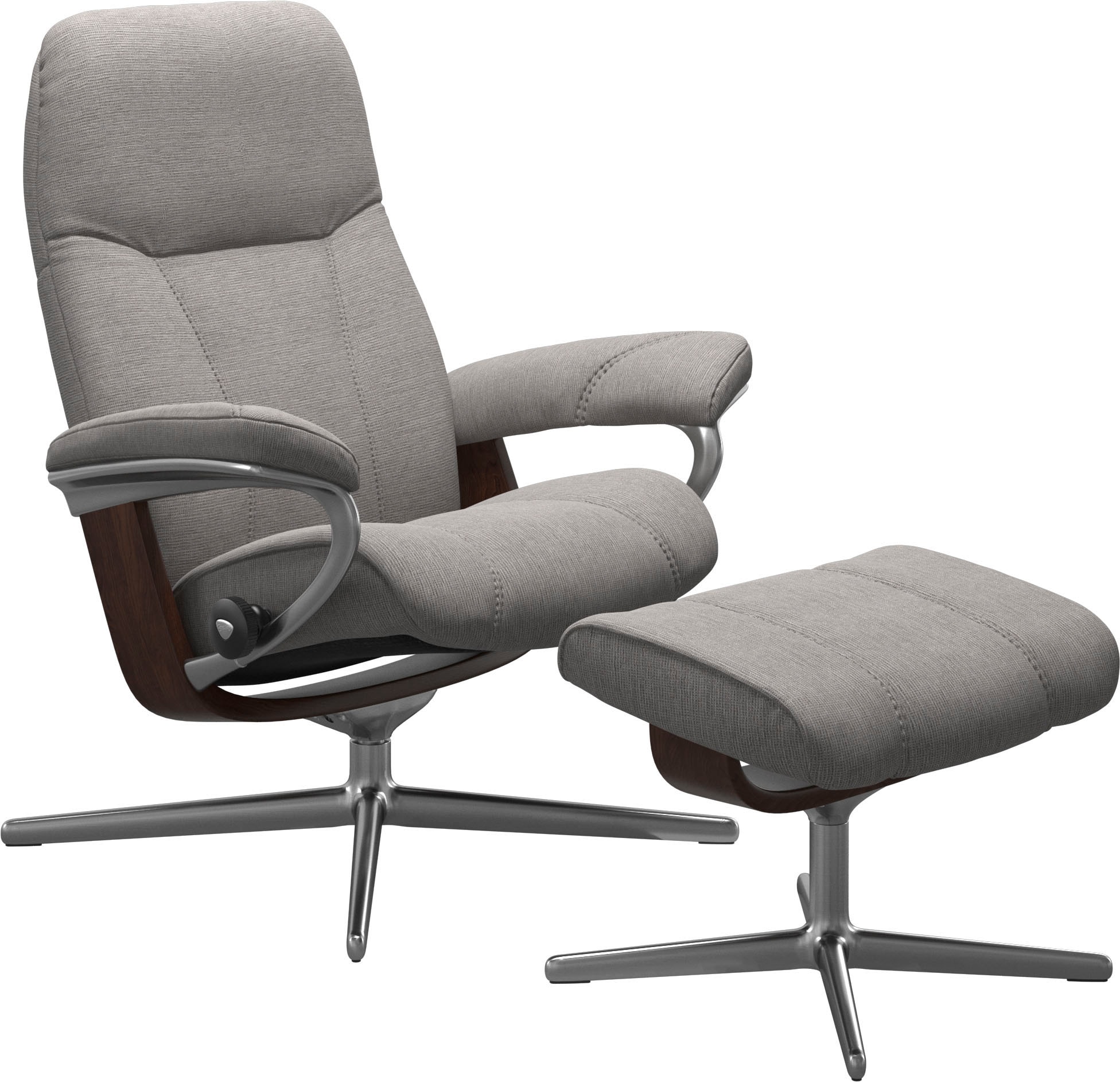 Stressless® Relaxsessel »Consul«, (Set, Relaxsessel mit Hocker), mit Hocker, mit Cross Base, Größe S, M & L, Holzakzent Braun