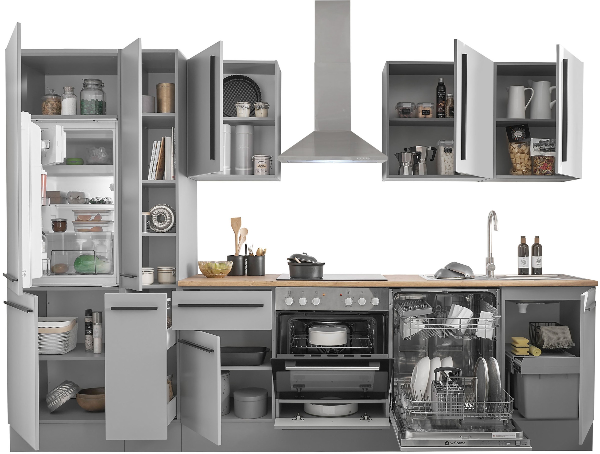 BASIC by Balculina Küchenzeile »Denver, Küche BxHxT 310 x 211 x 60«, Breite 310 cm, wahlweise mit E-Geräten und Induktion