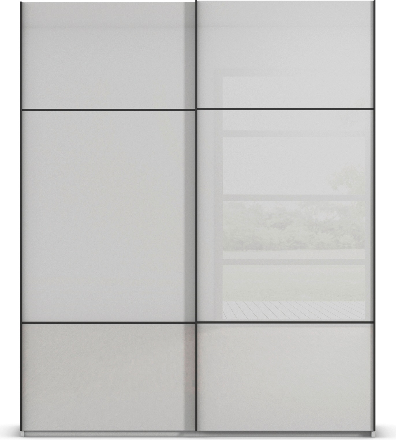 rauch Schwebetürenschrank »Kleiderschrank Schrank Garderobe Schlafzimmerschrank SCALE-TRIO«, edle dreigeteilte Front mit 2 Zierleisten Glasfront MADE IN GERMANY