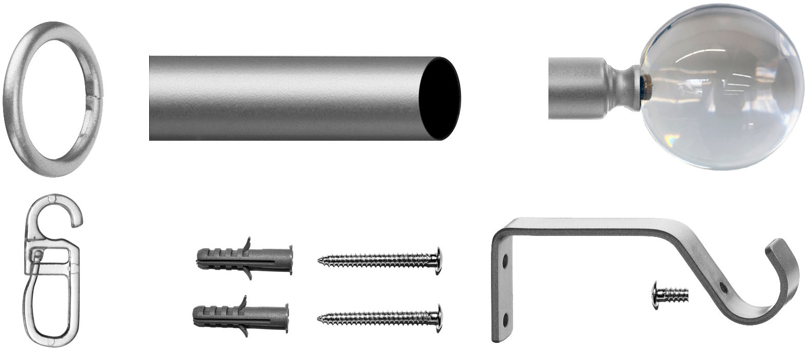 indeko Gardinenstange »Kugel Glas klar«, 1 läufig-läufig, Fixmaß, Komplett-Set inkl. Ringen und Montagematerial