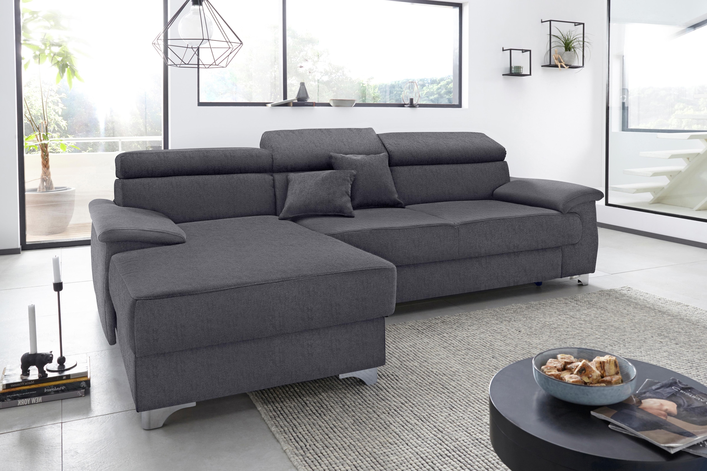 DOMO collection Ecksofa »Mira, inklusive Kopfteilverstellung für mehr Wohlfühlkomfort, L-Form«, wahlweise mit Bettfunktion und Bettkasten, elegant und modern