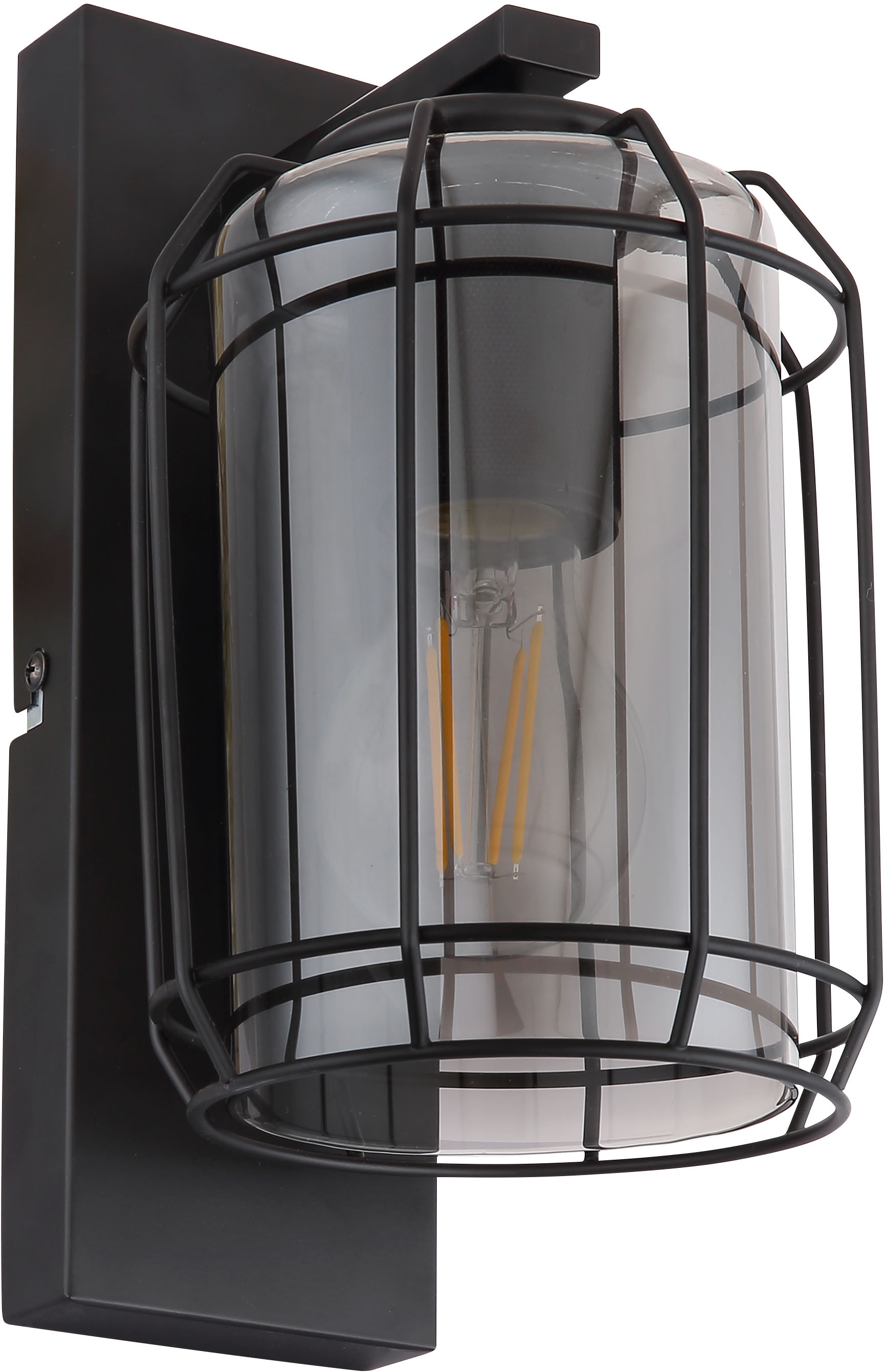GLOBO LIGHTING Wandleuchte »KAMMI«, Leuchtmittel E27 | ohne Leuchtmittel, Wandlampe/Metall/Glas rauchfarben/Wohnzimmer/Flur/Lichtschein: abwärts