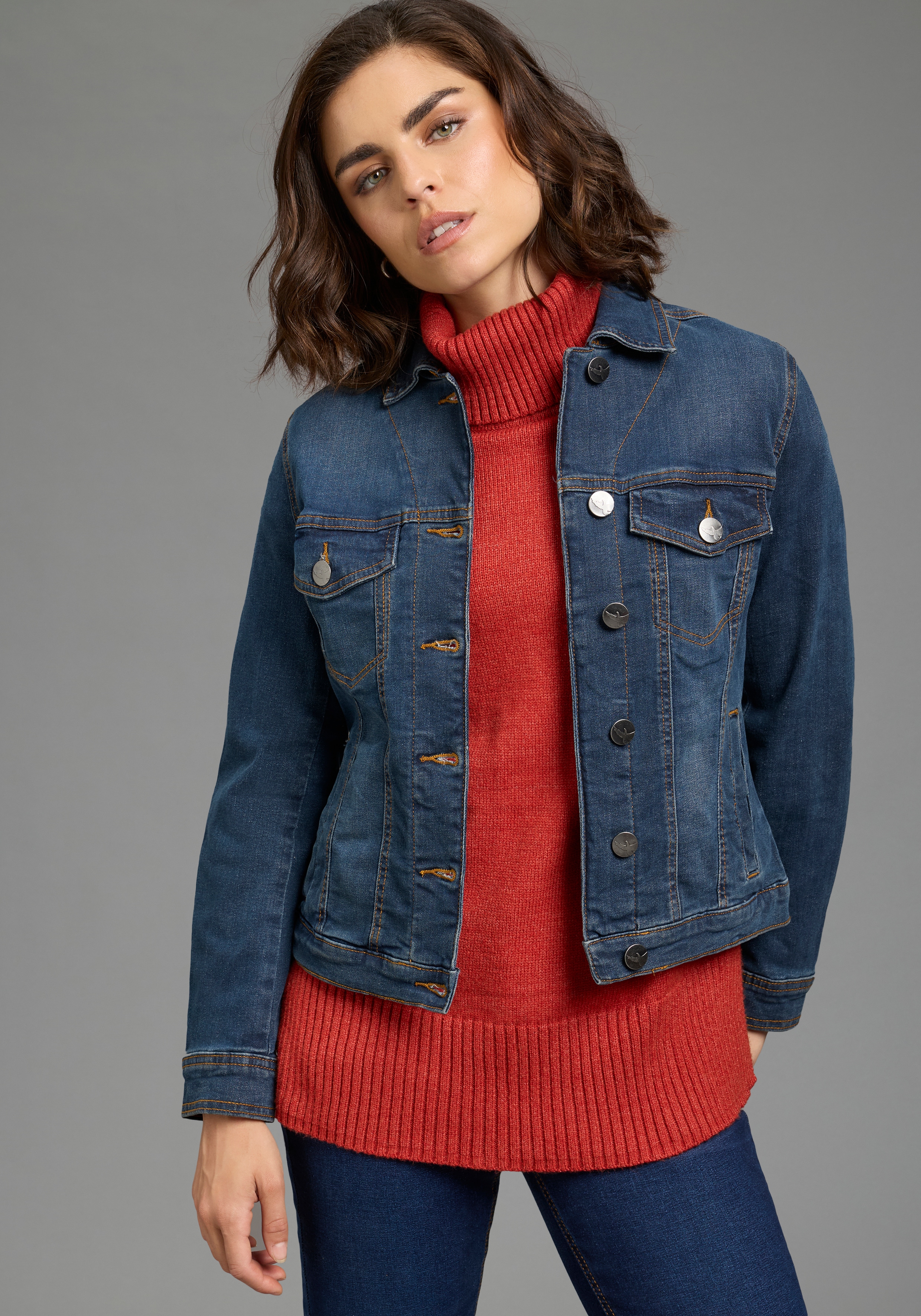 Arizona Jeansjacke aus Baumwollmischung, figurbetont, in Stretch-Qualität