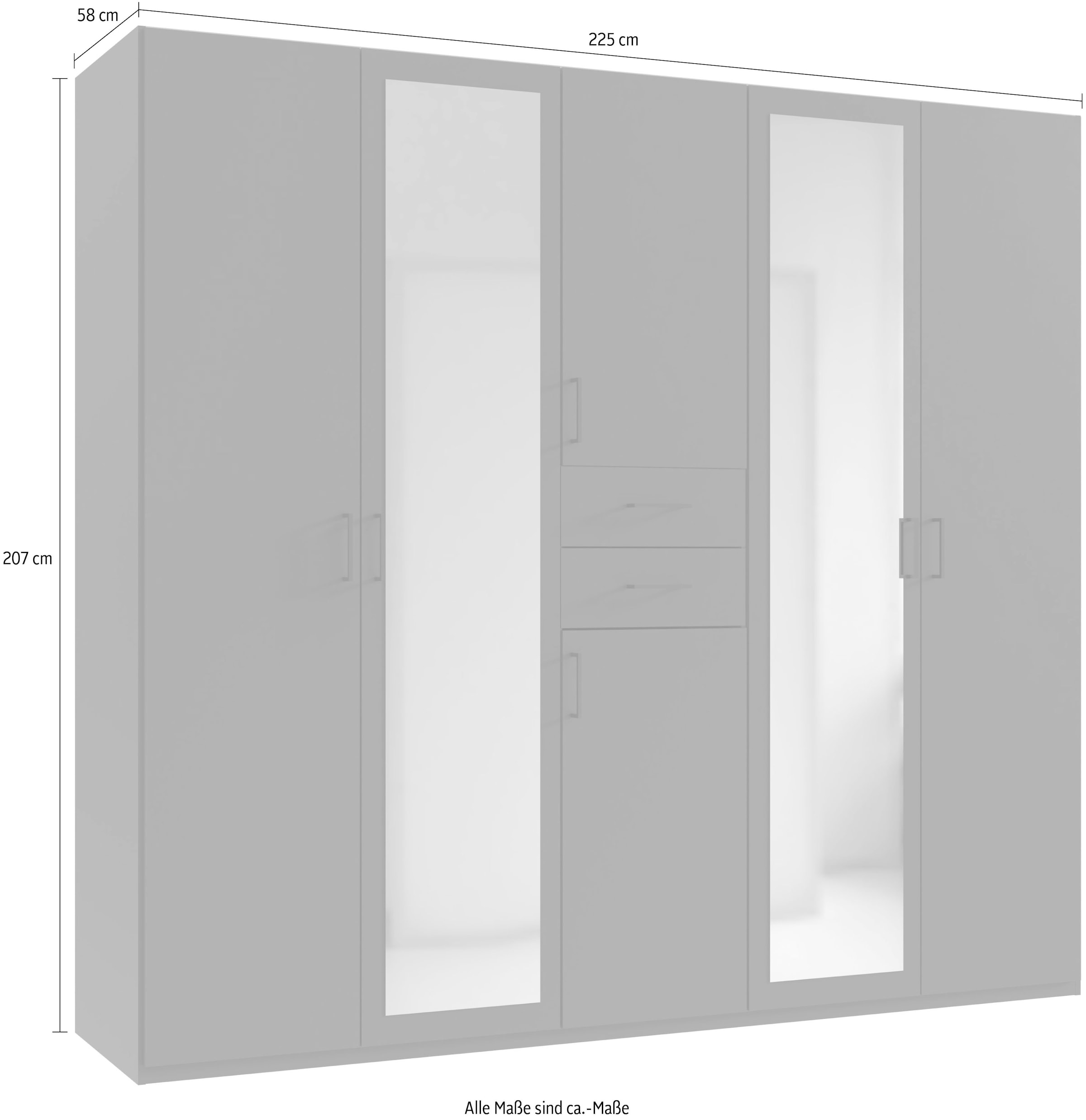 Wimex Kleiderschrank »Diver Drehtürenschrank mit Spiegel, 180, 225 o. 270cm breit«, Bestseller Schlafzimmerschrank wahlweise 3 Innenausstattungen