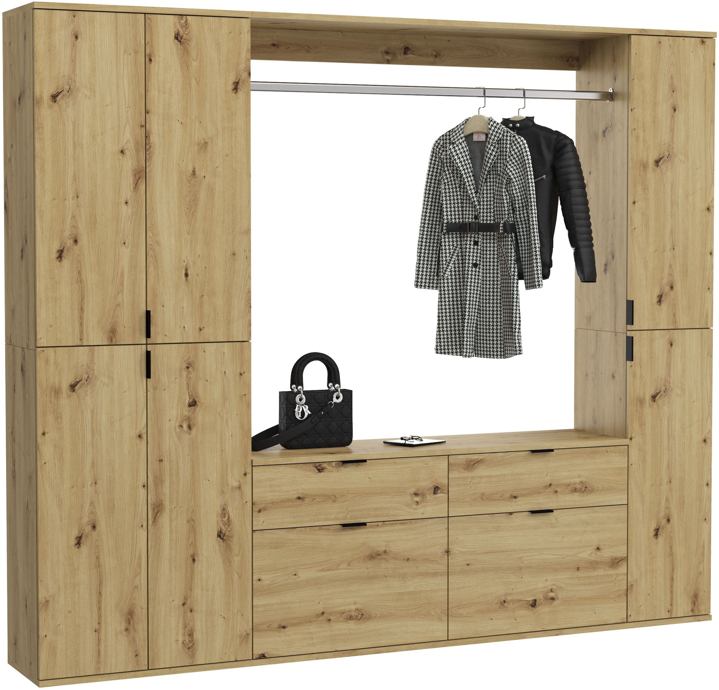 Home affaire Garderoben-Set "TRONDHEIM, 5-teilig, Breite 212cm, individuell platzier- & erweiterbar" Set, bestehend aus: 2x Garderobenschrank & 3-tlgs. Zwischenbauelement, 4 Stk. tlg.