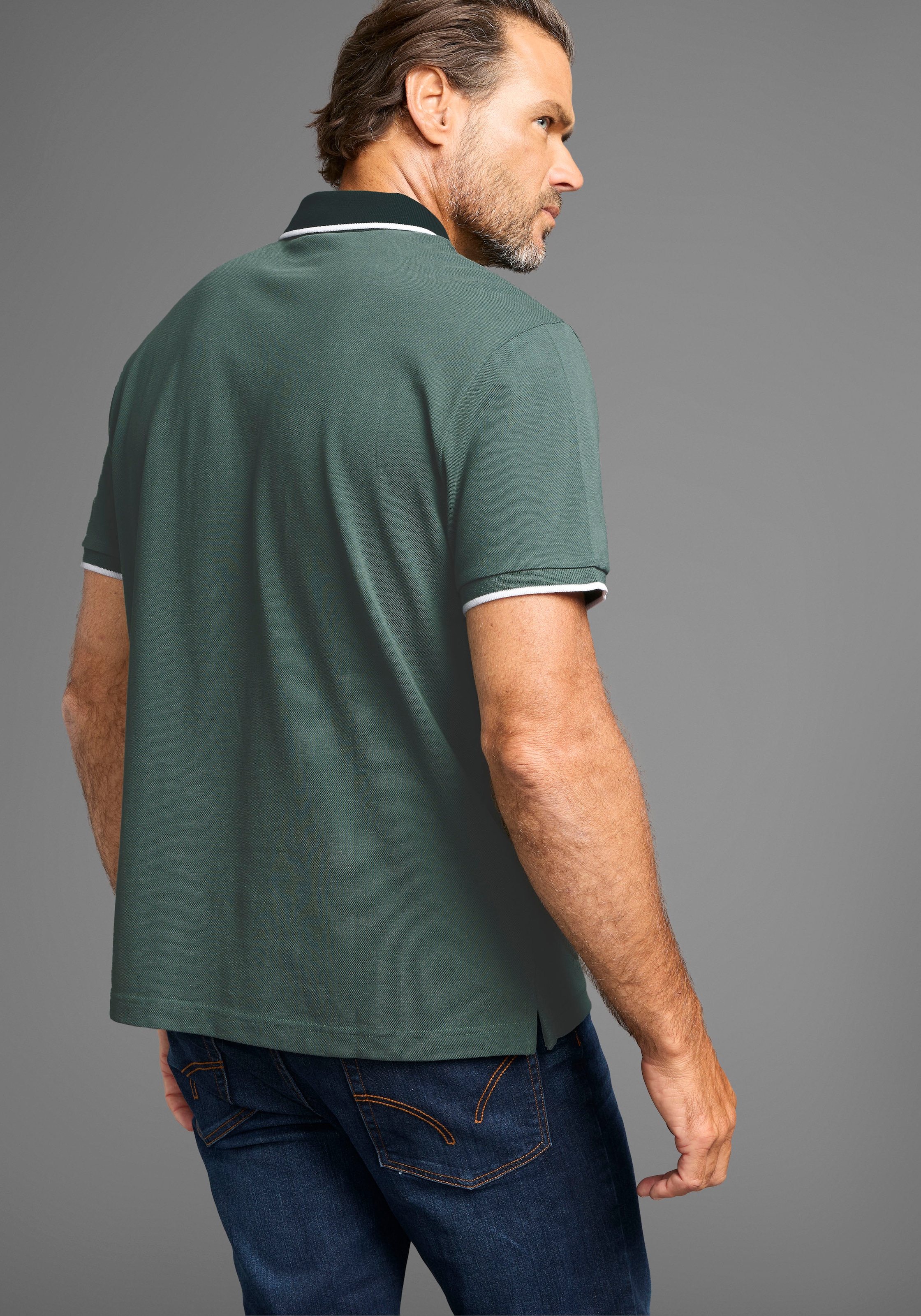 Man's World Poloshirt, mit Brustprint, meliertes Material